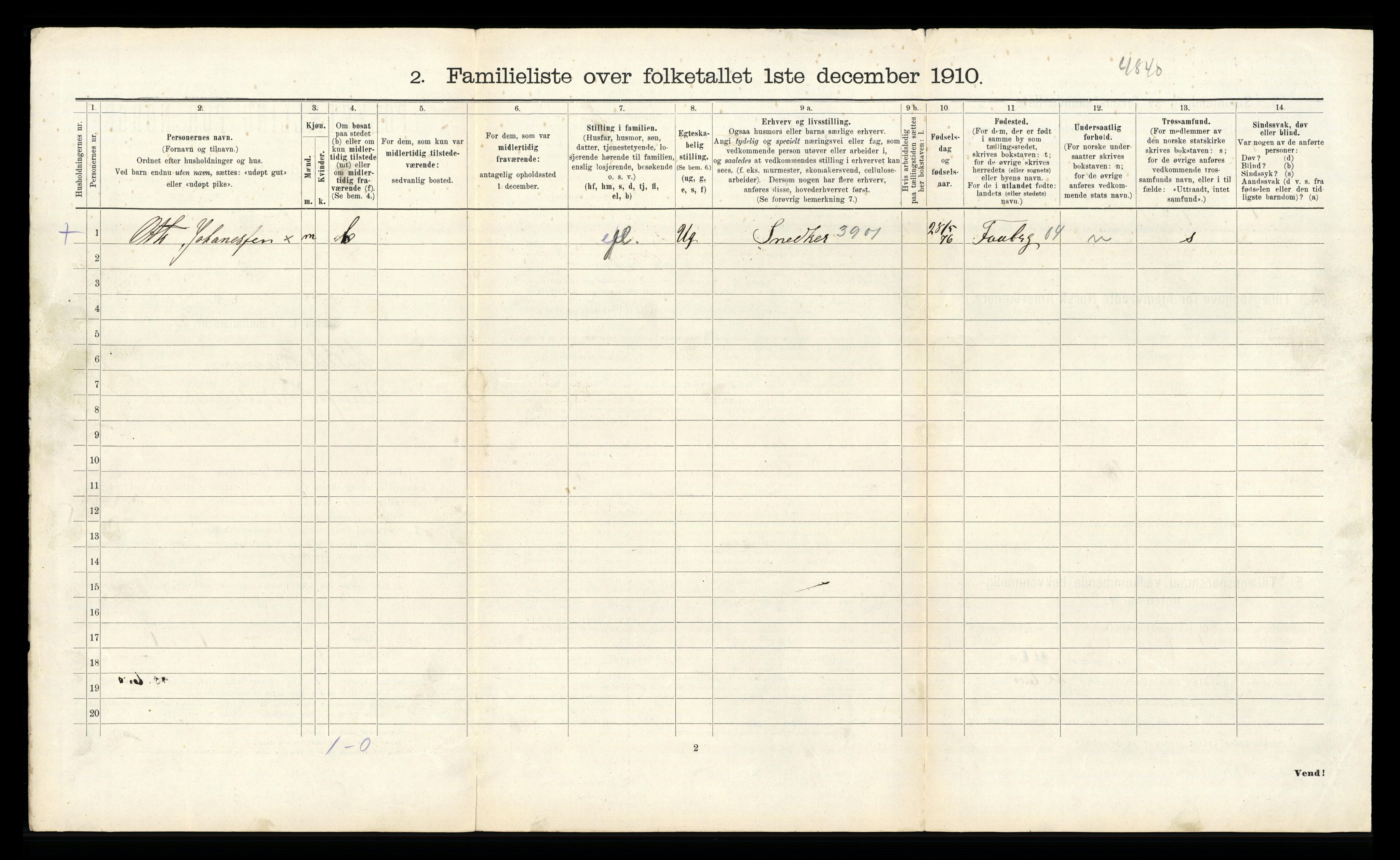 RA, 1910 census for Lillehammer, 1910, p. 1076