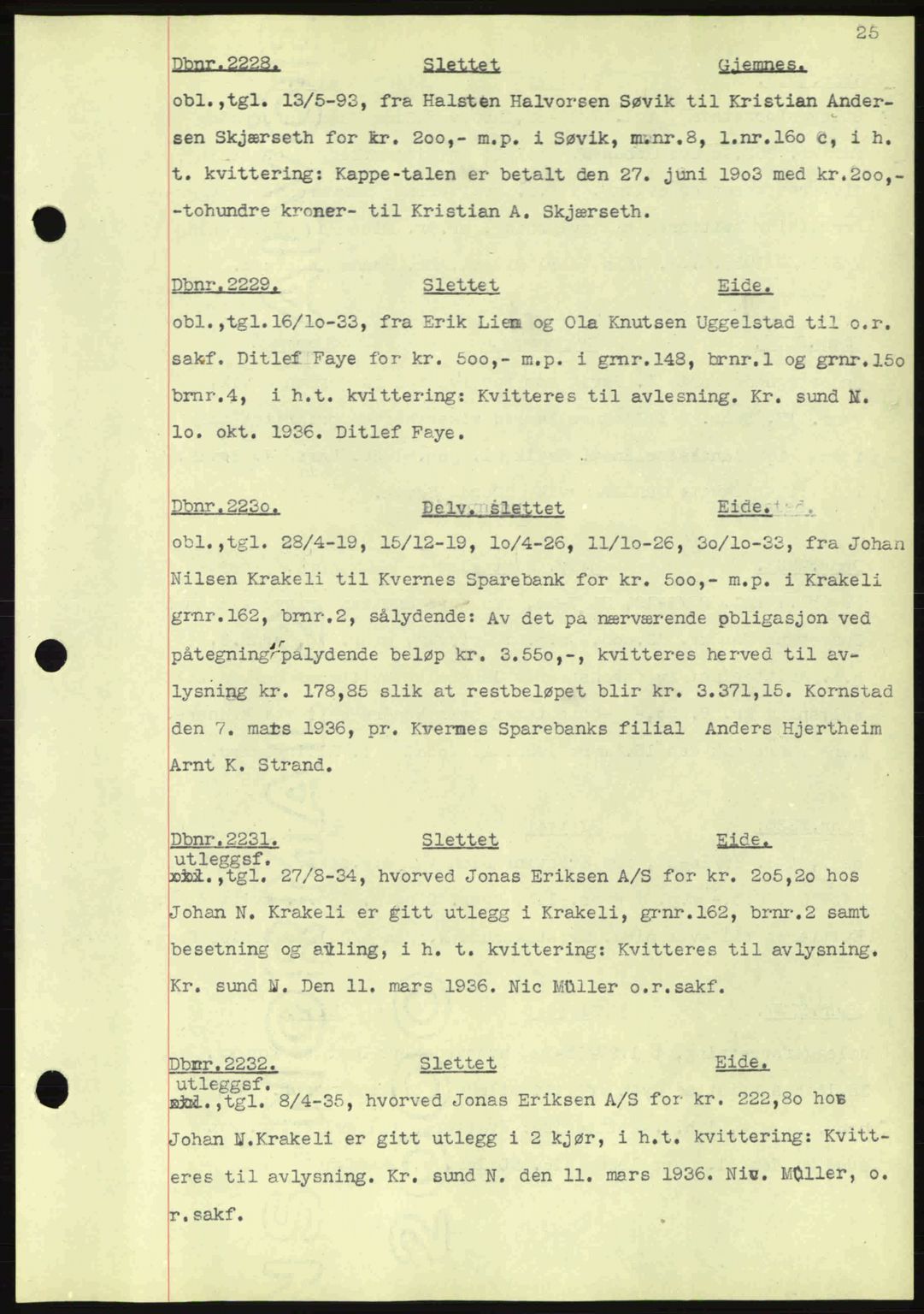 Nordmøre sorenskriveri, AV/SAT-A-4132/1/2/2Ca: Mortgage book no. C80, 1936-1939, Diary no: : 2228/1936