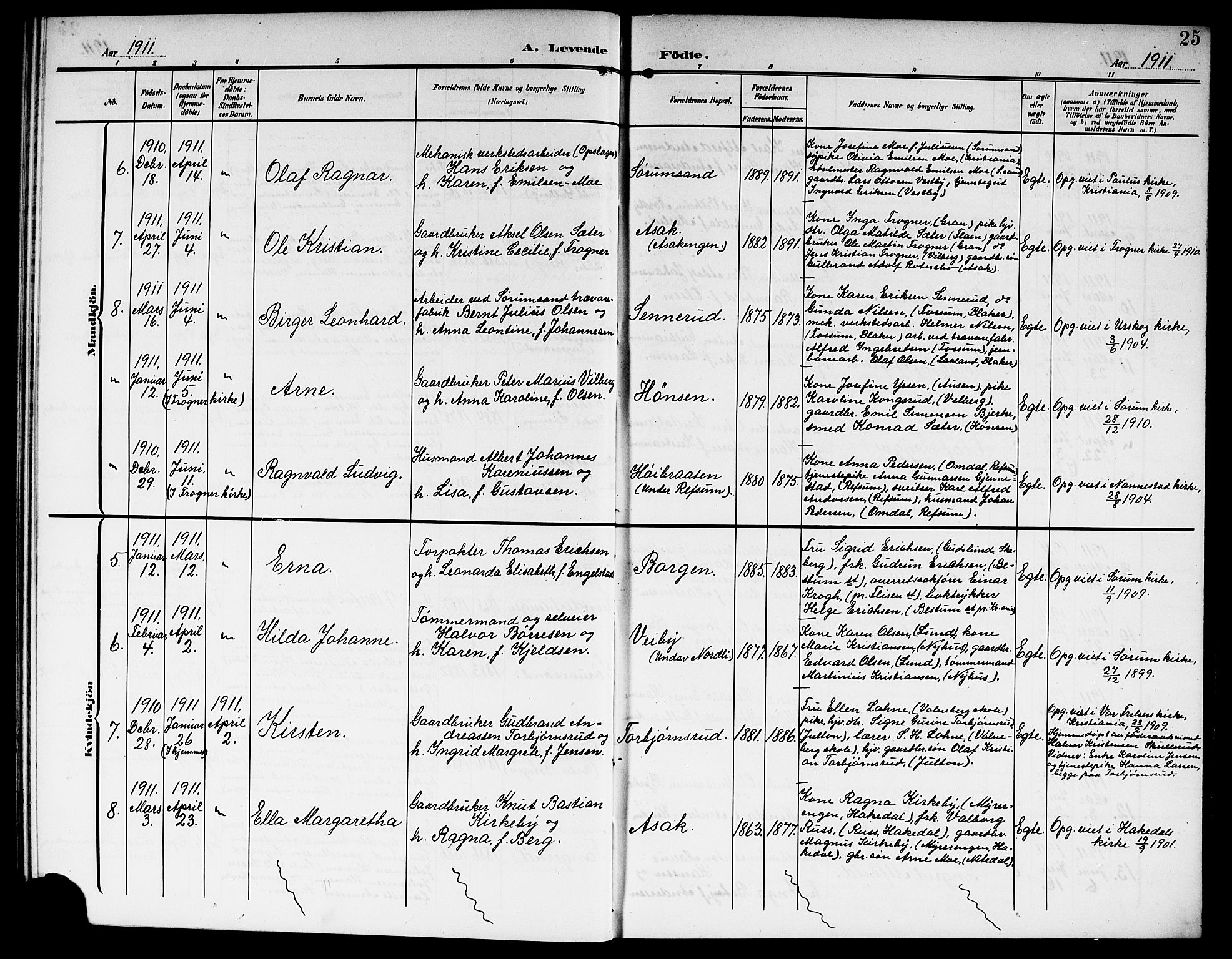 Sørum prestekontor Kirkebøker, AV/SAO-A-10303/G/Ga/L0007: Parish register (copy) no. I 7, 1907-1917, p. 25