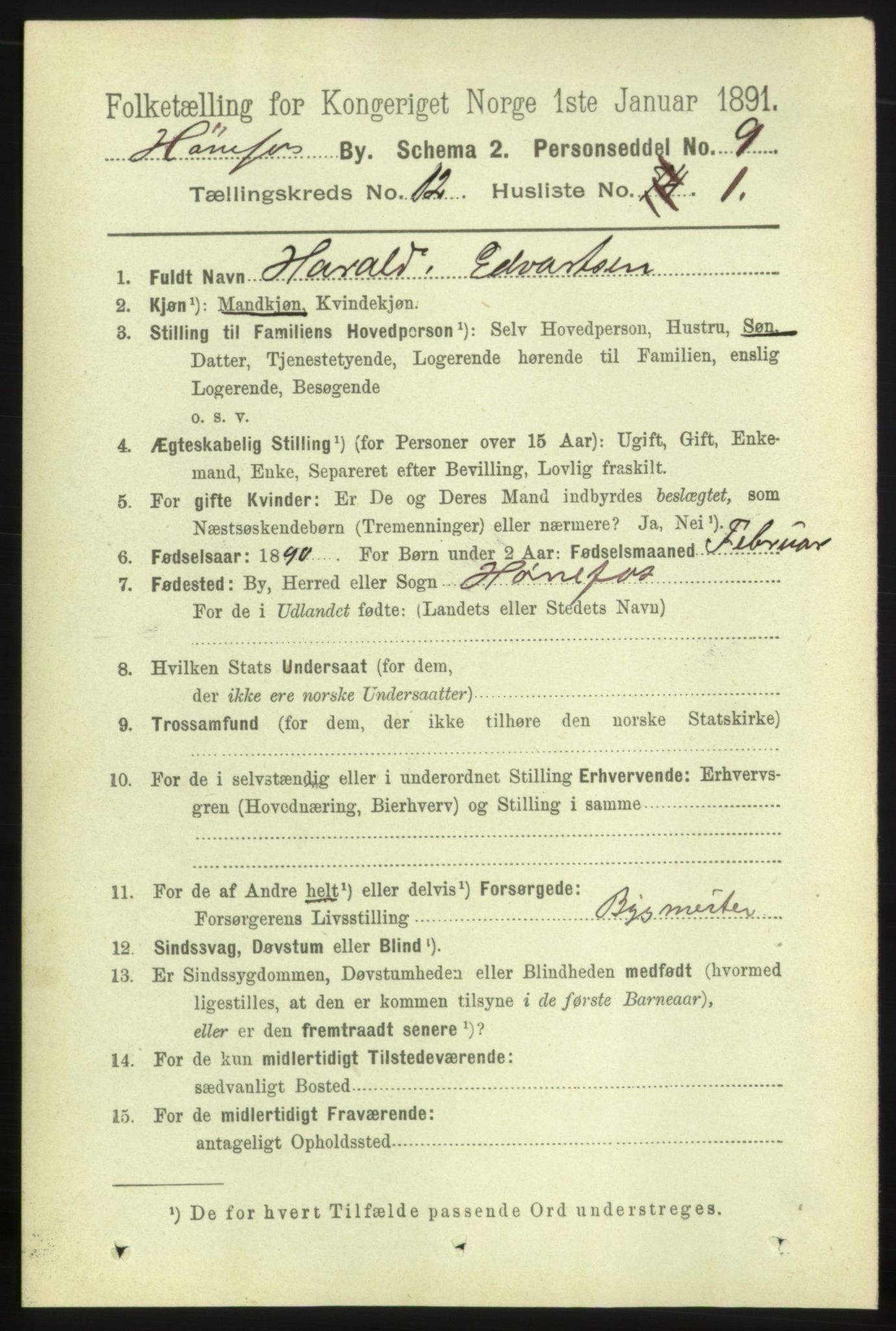 RA, 1891 census for 0601 Hønefoss, 1891, p. 1552