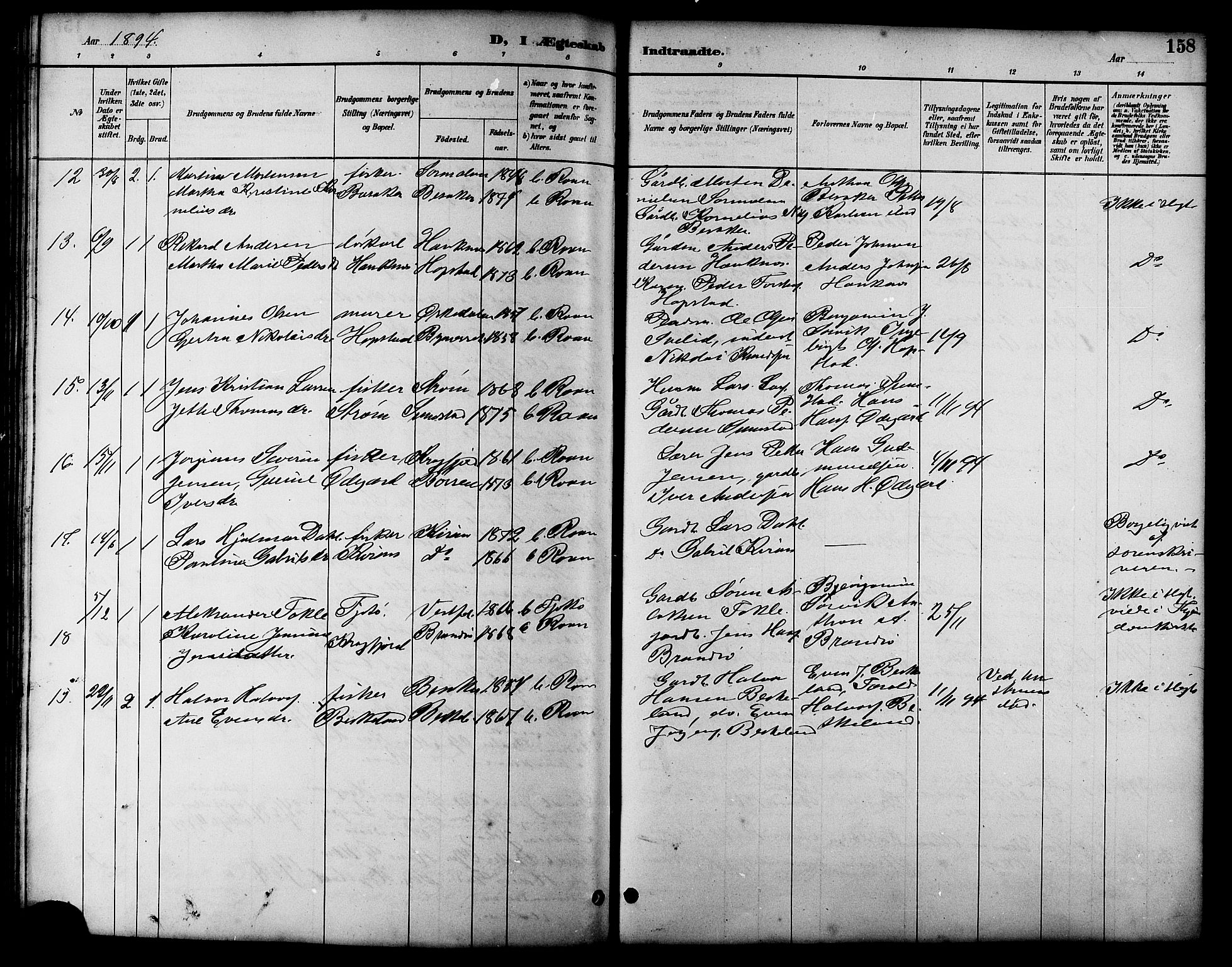 Ministerialprotokoller, klokkerbøker og fødselsregistre - Sør-Trøndelag, SAT/A-1456/657/L0716: Parish register (copy) no. 657C03, 1889-1904, p. 158