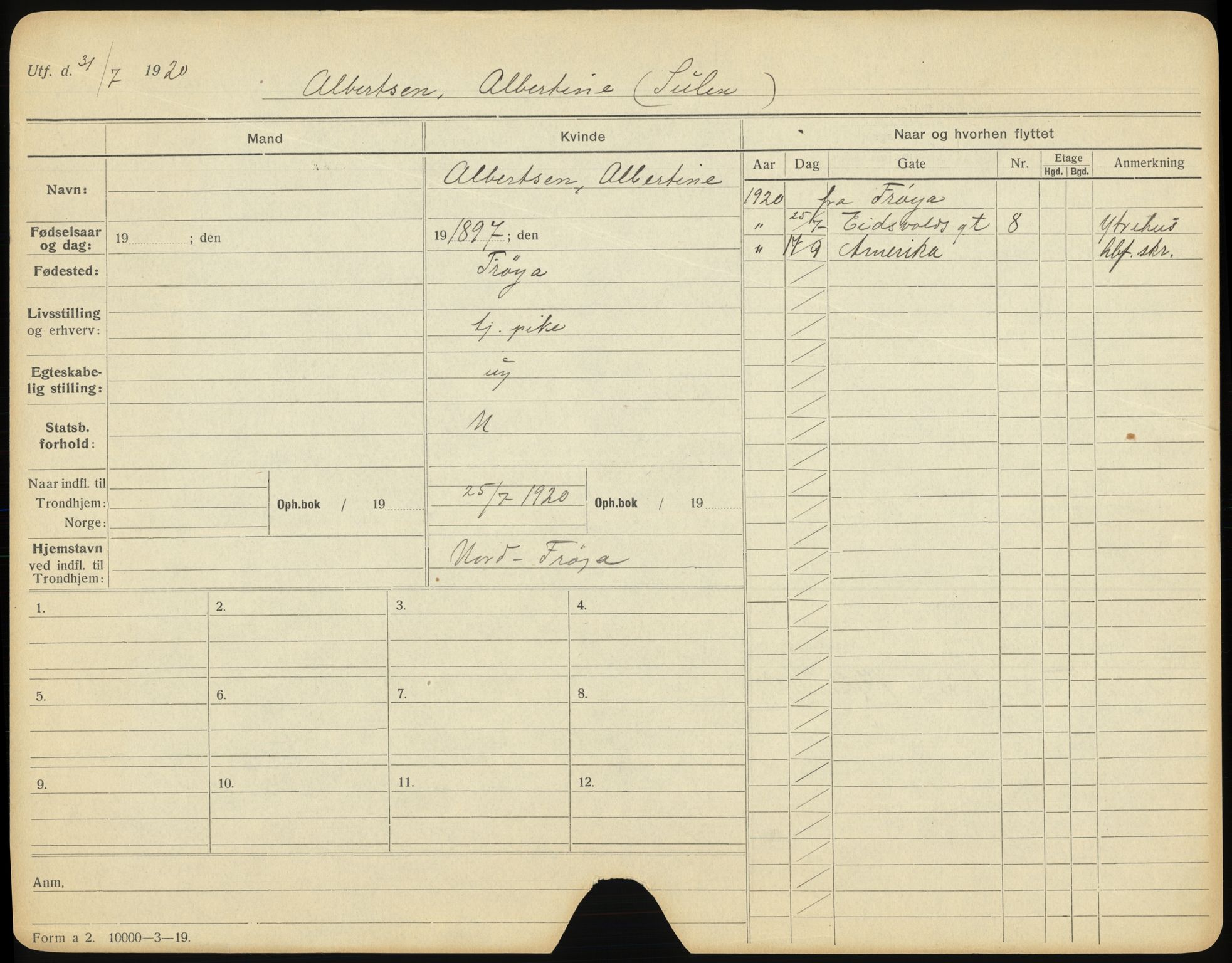 Trondheim folkeregister, SAT/A-1608/1/F/Fc/L0002: Utvandrede, 1920-1922