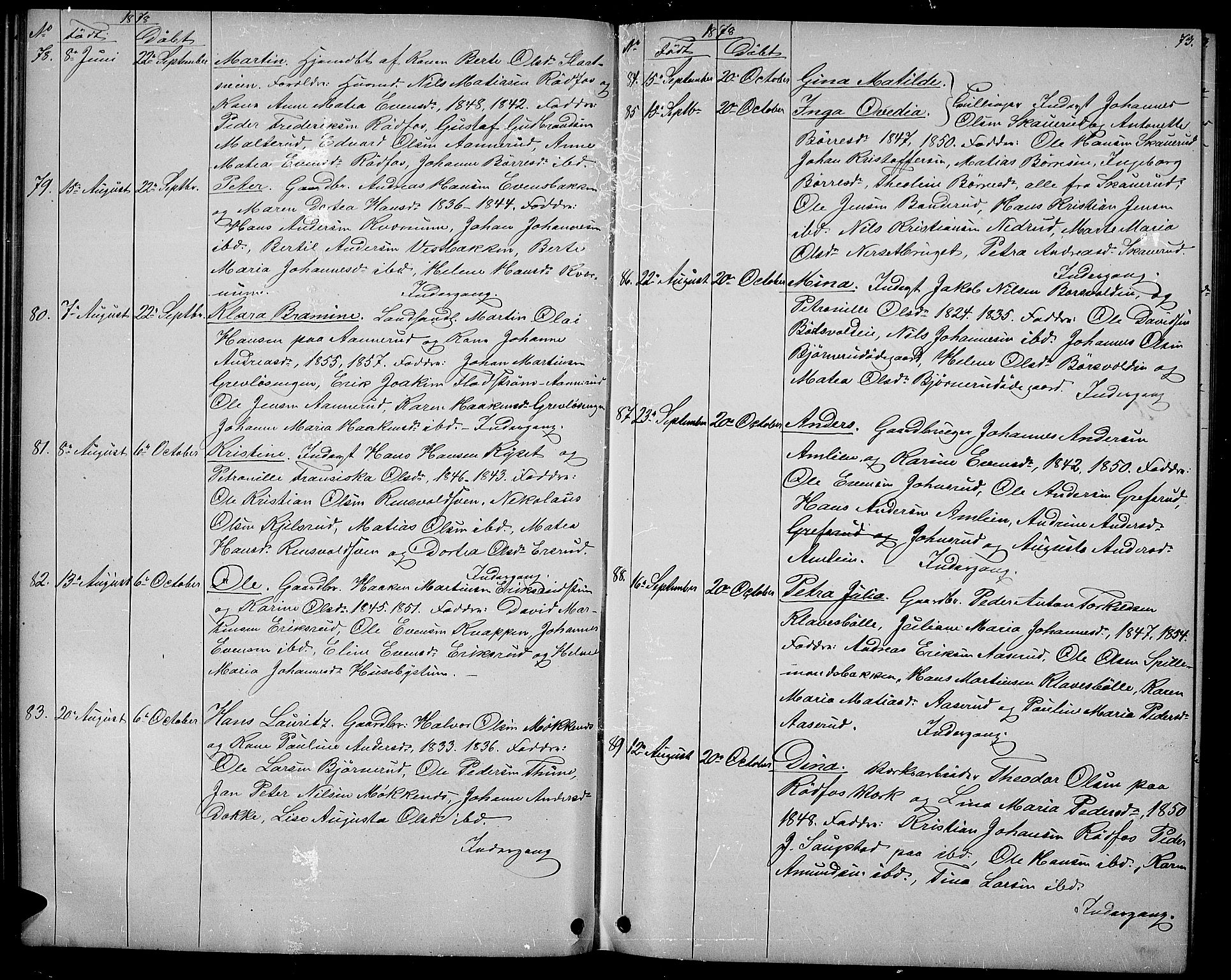 Vestre Toten prestekontor, SAH/PREST-108/H/Ha/Hab/L0006: Parish register (copy) no. 6, 1870-1887, p. 73