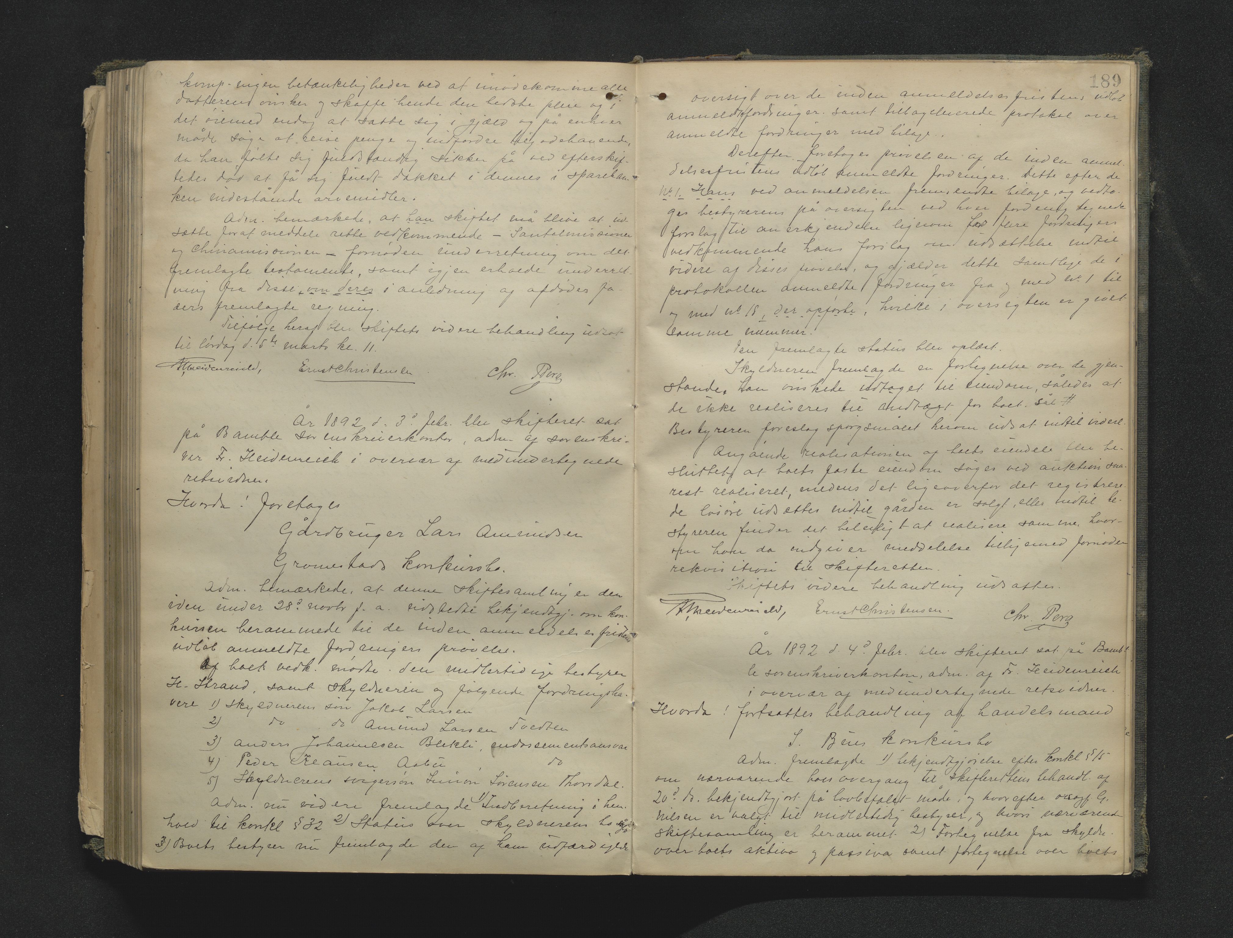 Bamble sorenskriveri, AV/SAKO-A-214/H/Hb/Hbc/L0009: Skifteforhandlingsprotokoll, 1887-1892, p. 189