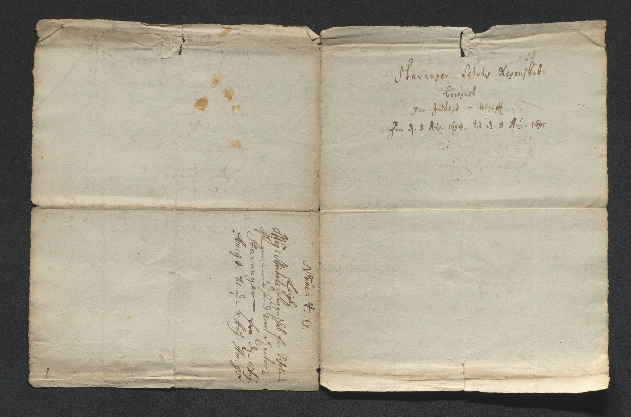 Biskopen i Kristiansand, AV/SAK-1113-0001/G/Gh/L0078: C 235 - Regnskap for Stavanger fattigskole, 1694-1822, p. 2