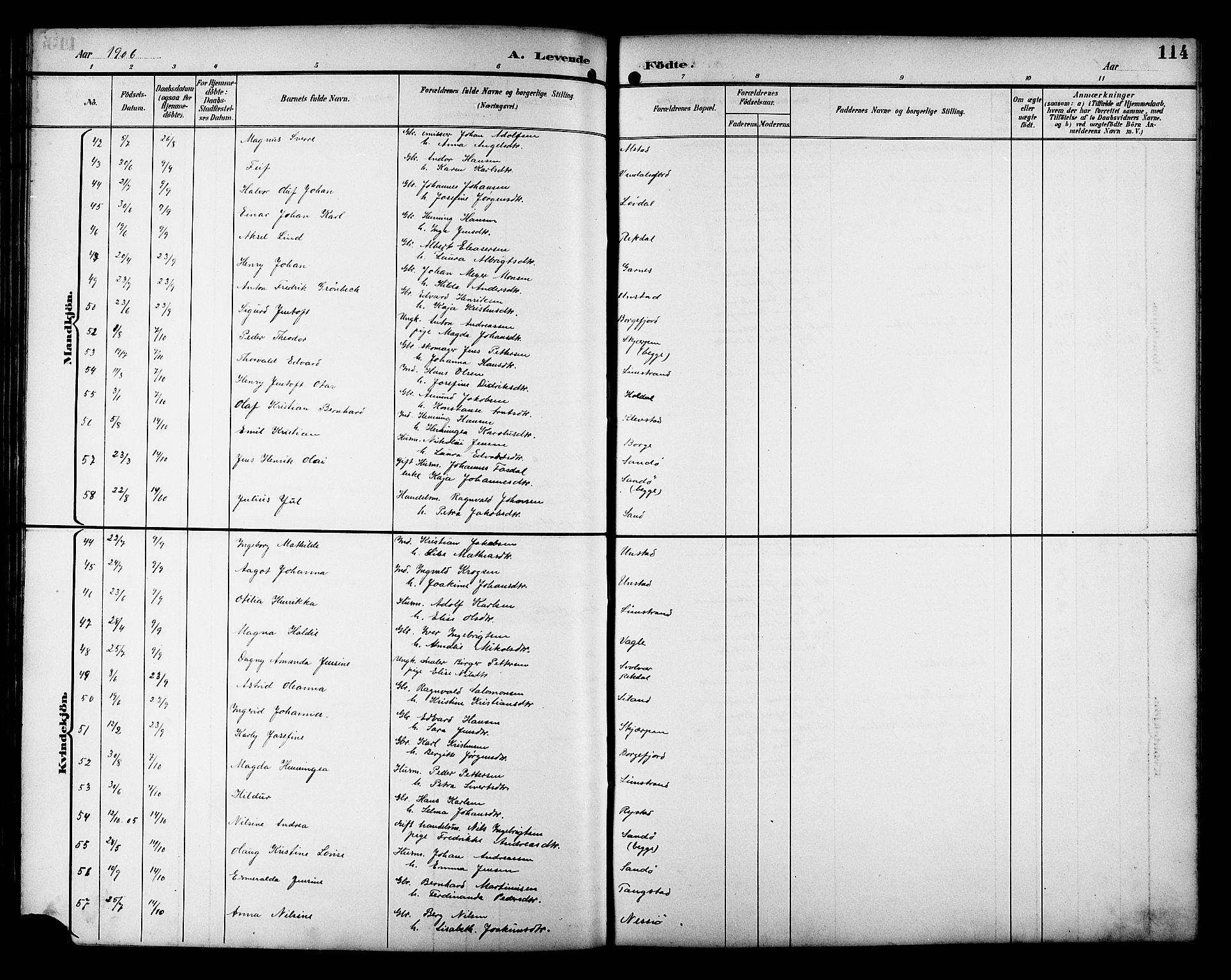 Ministerialprotokoller, klokkerbøker og fødselsregistre - Nordland, AV/SAT-A-1459/880/L1141: Parish register (copy) no. 880C03, 1893-1928, p. 114