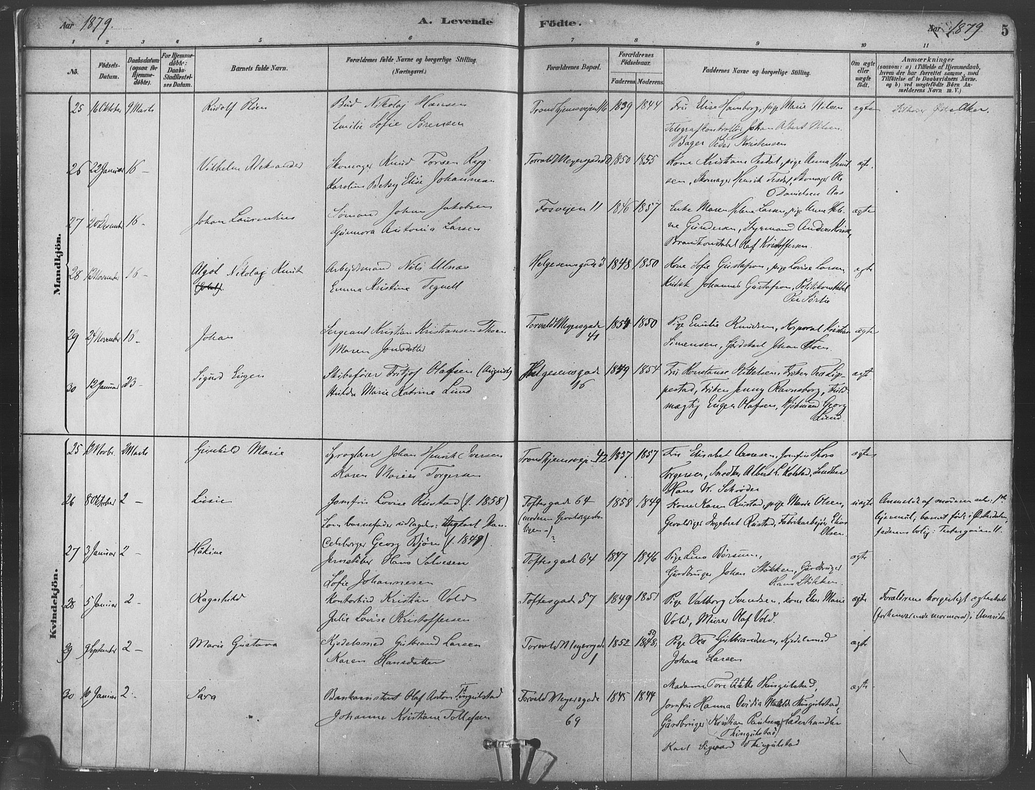 Paulus prestekontor Kirkebøker, AV/SAO-A-10871/F/Fa/L0003: Parish register (official) no. 3, 1879-1887, p. 5