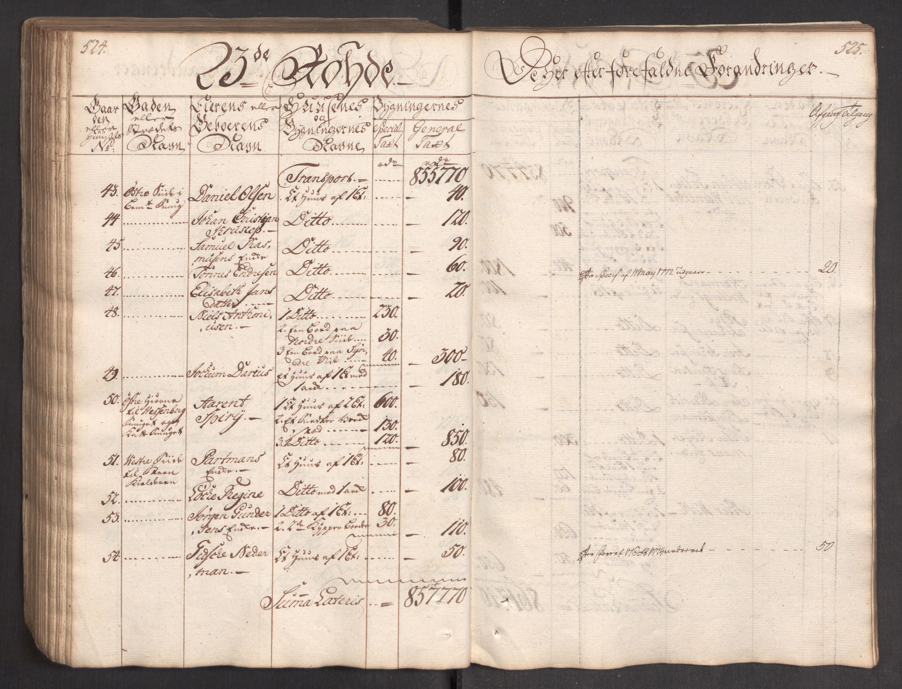 Kommersekollegiet, Brannforsikringskontoret 1767-1814, AV/RA-EA-5458/F/Fa/L0004/0002: Bergen / Branntakstprotokoll, 1767, p. 524-525