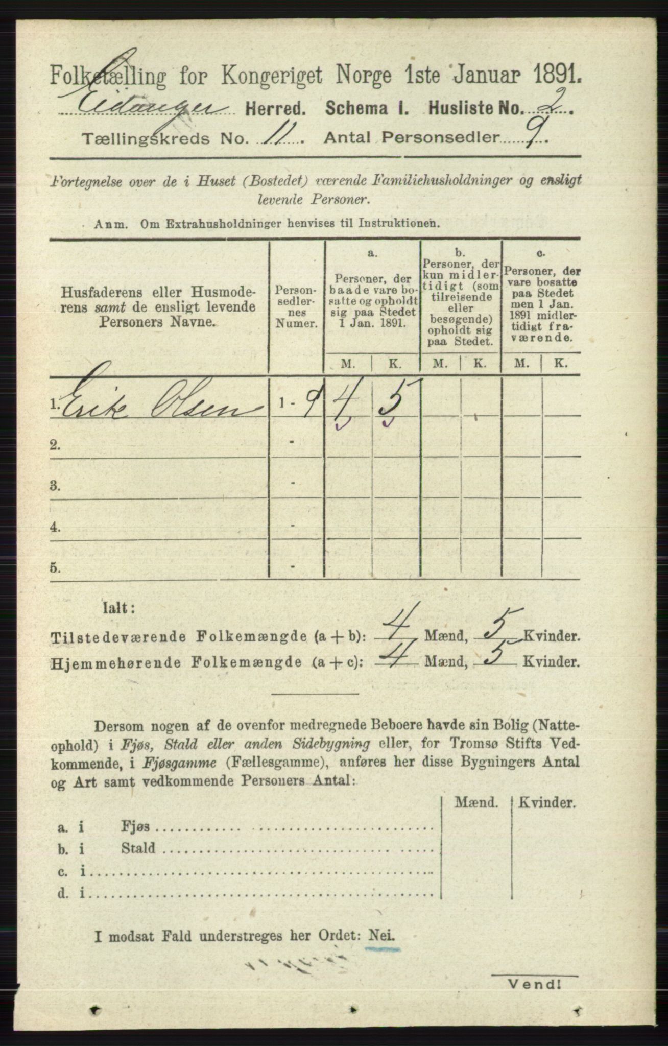 RA, 1891 census for 0813 Eidanger, 1891, p. 4208