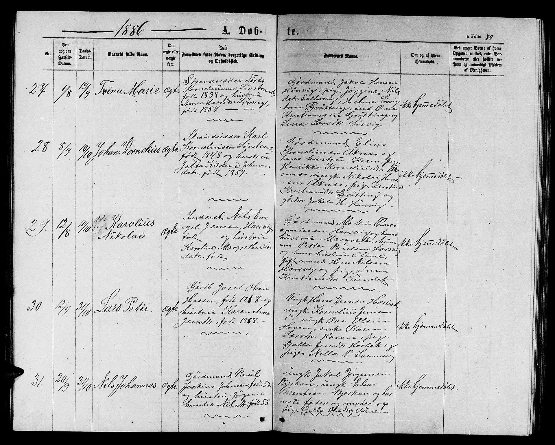 Ministerialprotokoller, klokkerbøker og fødselsregistre - Sør-Trøndelag, AV/SAT-A-1456/656/L0695: Parish register (copy) no. 656C01, 1867-1889, p. 89