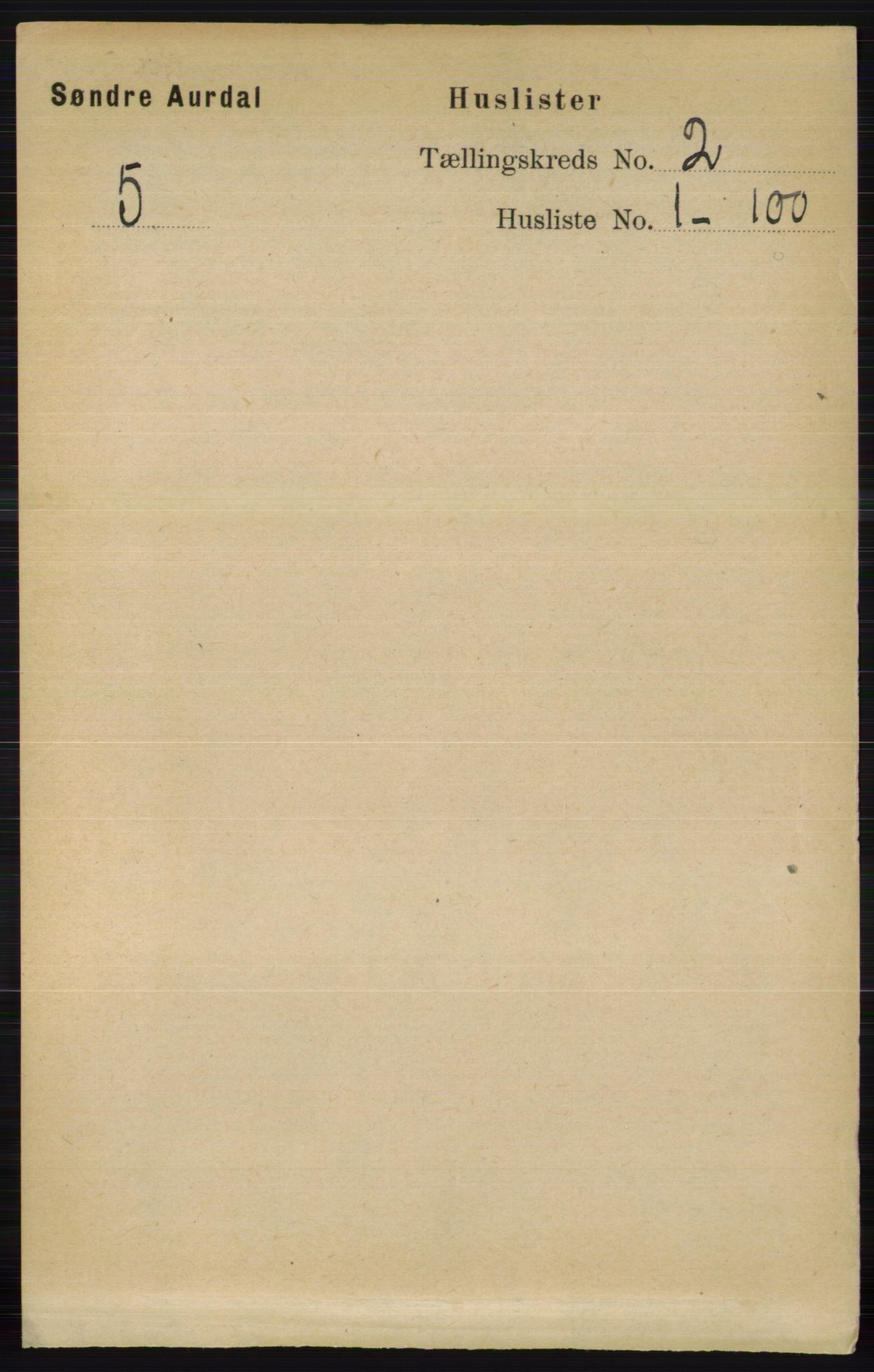 RA, 1891 census for 0540 Sør-Aurdal, 1891, p. 729