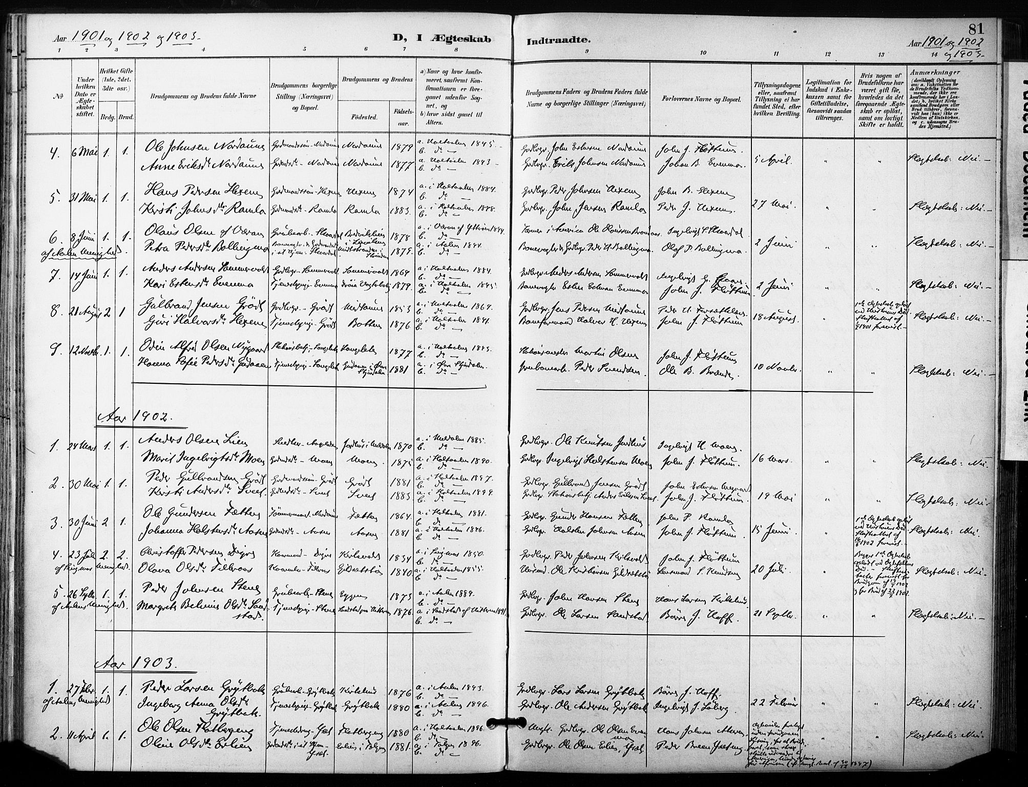 Ministerialprotokoller, klokkerbøker og fødselsregistre - Sør-Trøndelag, SAT/A-1456/685/L0973: Parish register (official) no. 685A10, 1891-1907, p. 81