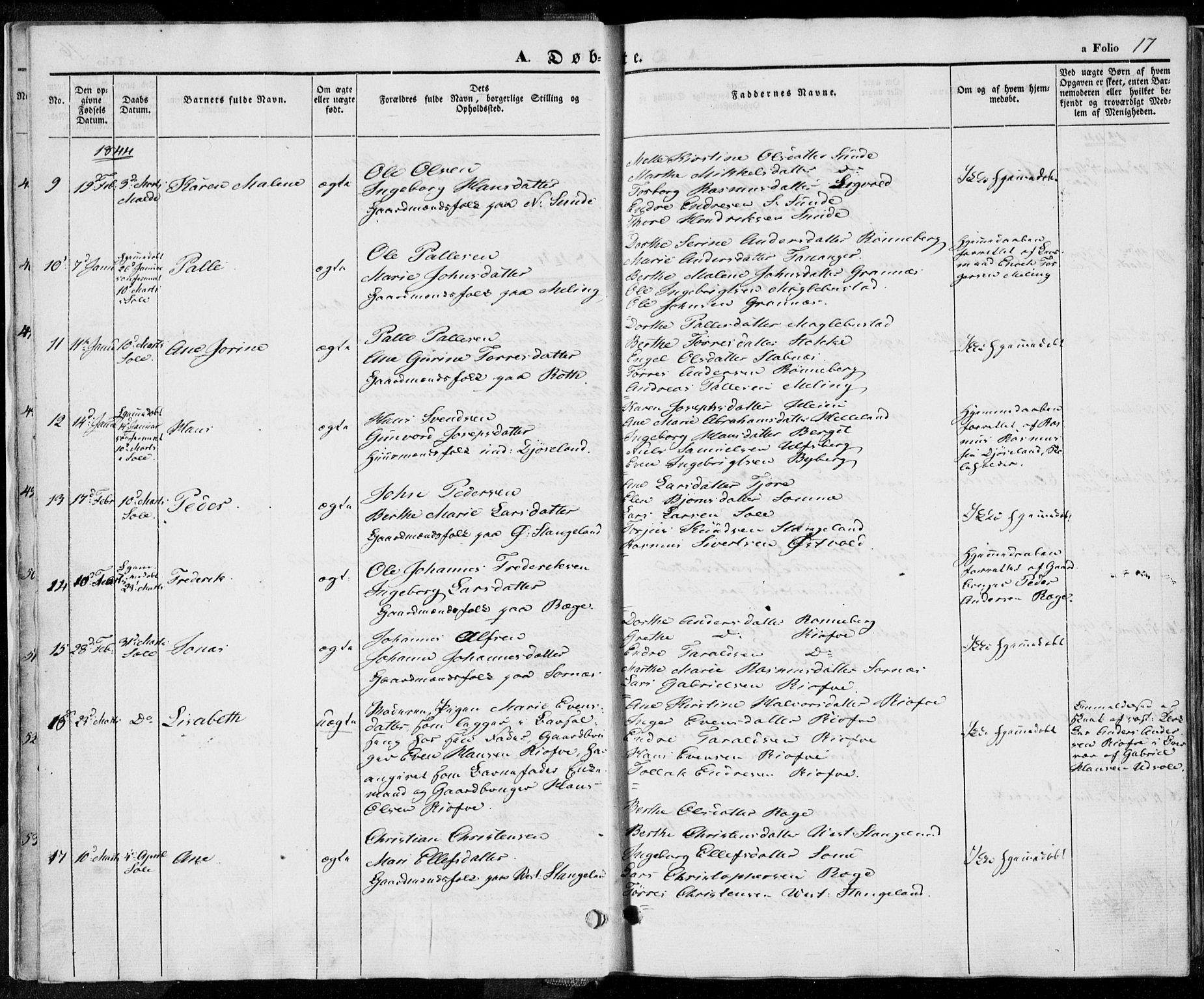 Håland sokneprestkontor, AV/SAST-A-101802/001/30BA/L0006: Parish register (official) no. A 6, 1842-1853, p. 17