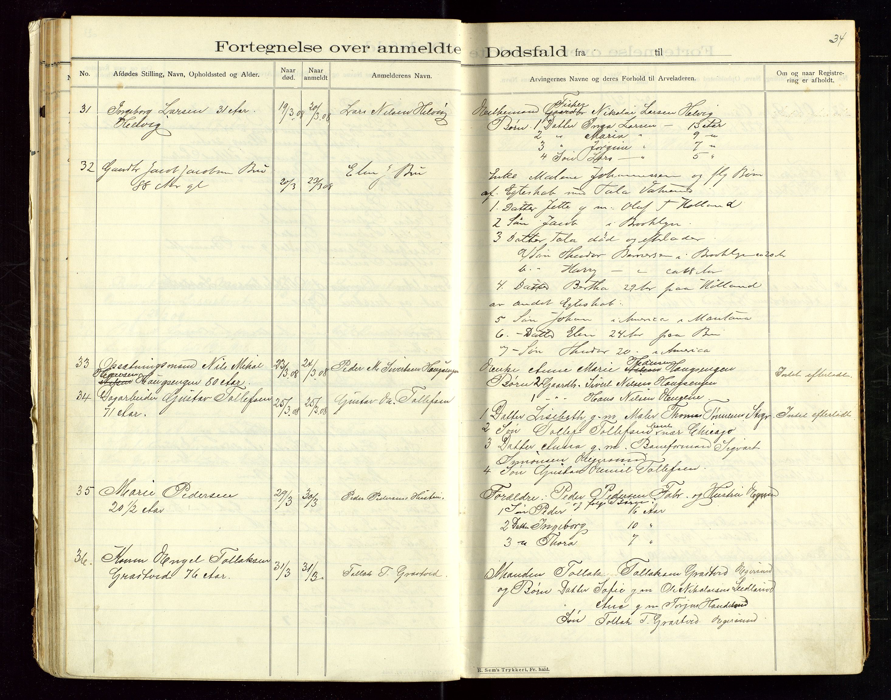 Eigersund lensmannskontor, AV/SAST-A-100171/Gga/L0005: "Dødsfalds-Protokol" m/alfabetisk navneregister, 1905-1913, p. 34