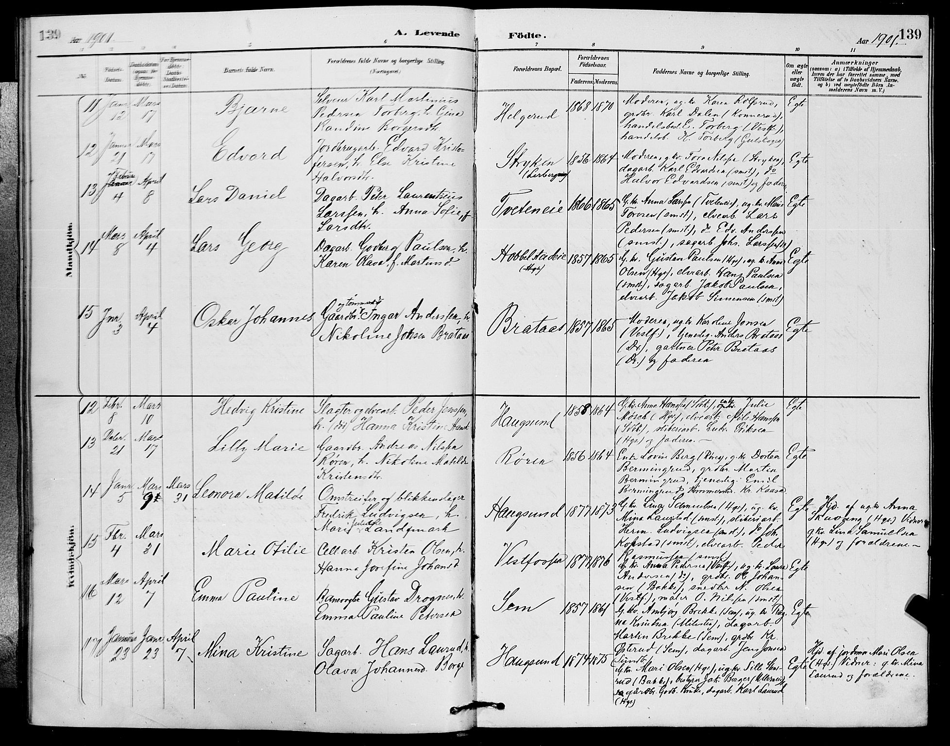Eiker kirkebøker, SAKO/A-4/G/Ga/L0007: Parish register (copy) no. I 7, 1893-1902, p. 139