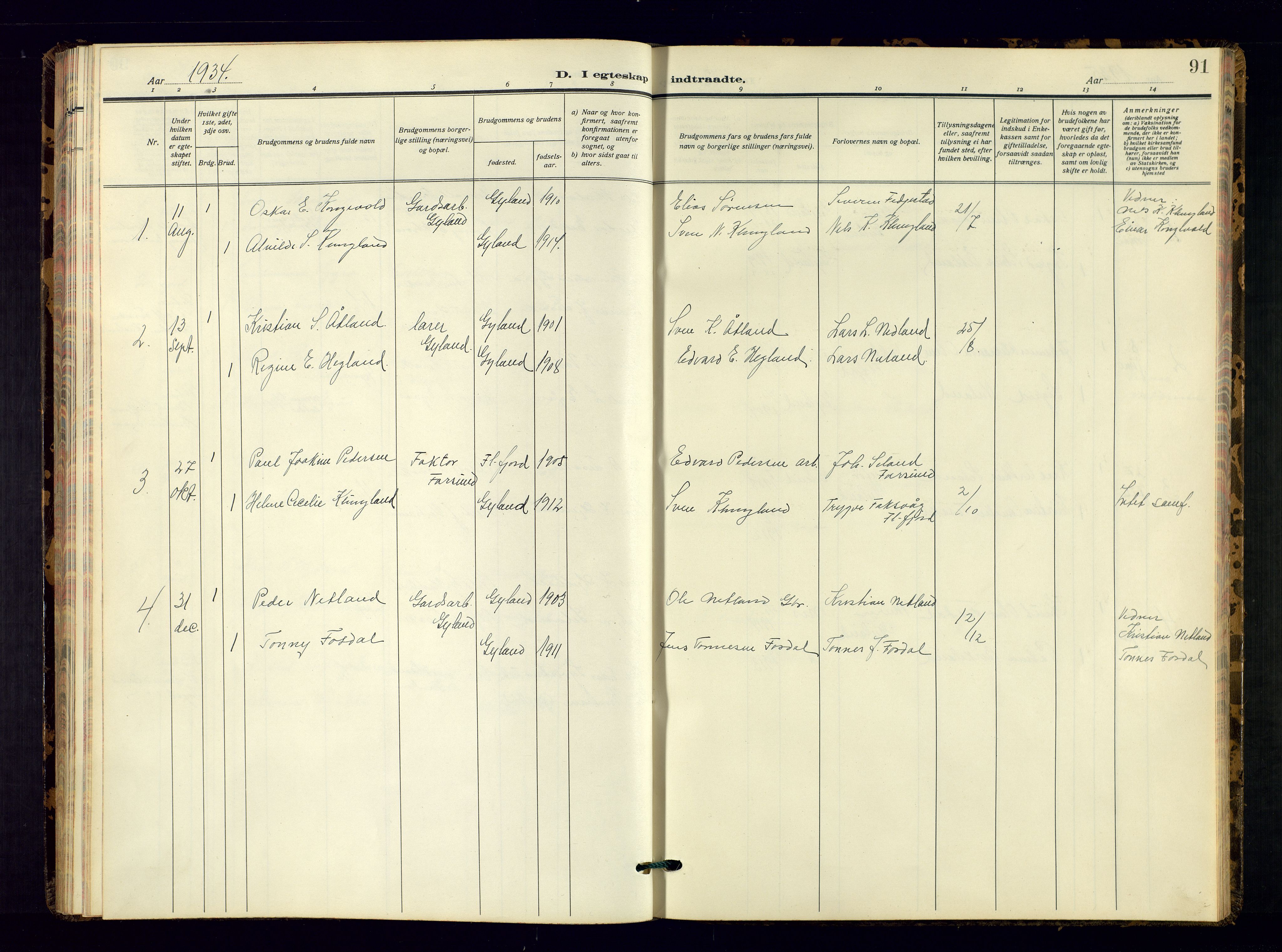 Bakke sokneprestkontor, SAK/1111-0002/F/Fb/Fbb/L0005: Parish register (copy) no. B 5, 1927-1947, p. 91