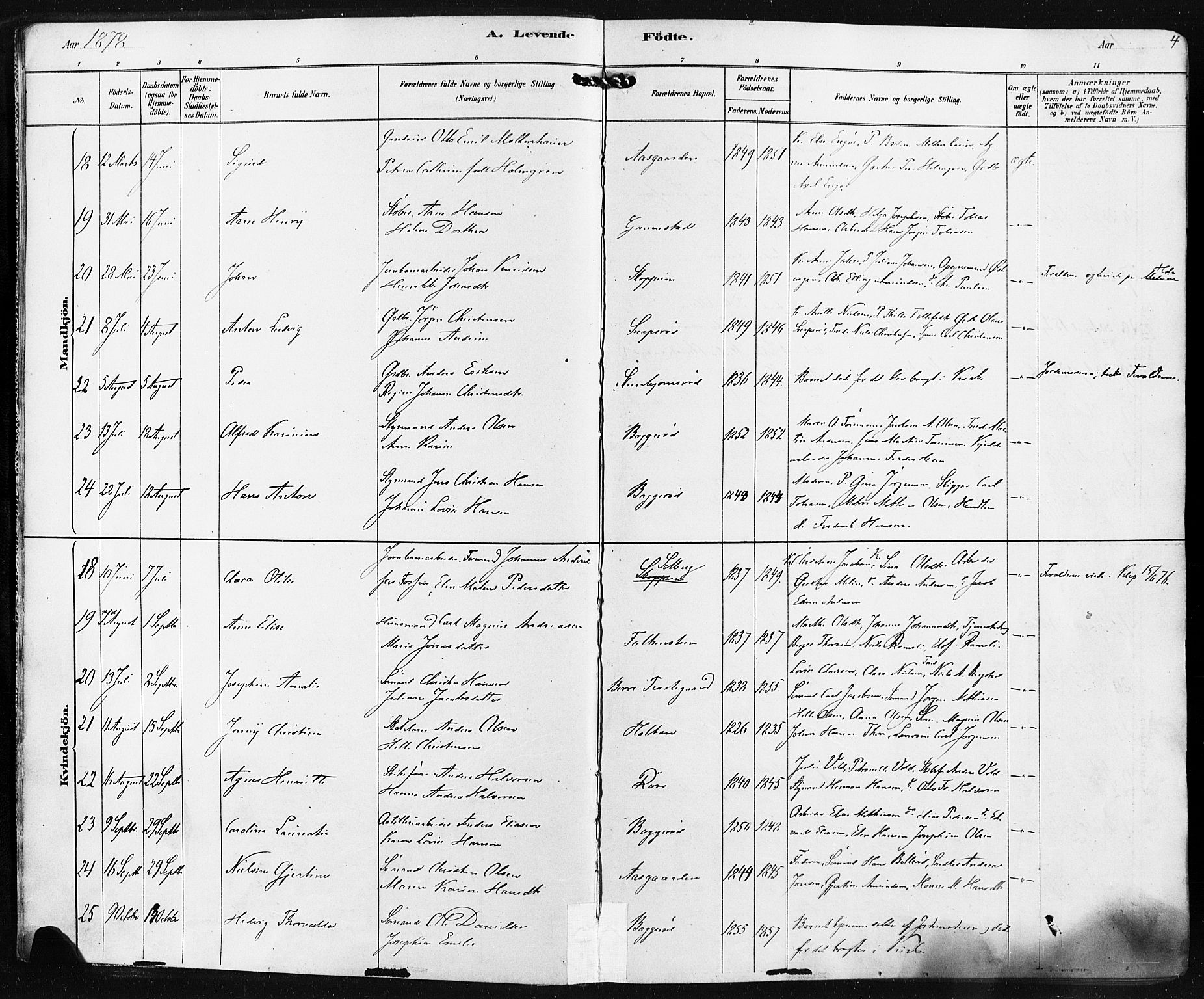 Borre kirkebøker, SAKO/A-338/F/Fa/L0009: Parish register (official) no. I 9, 1878-1896, p. 4