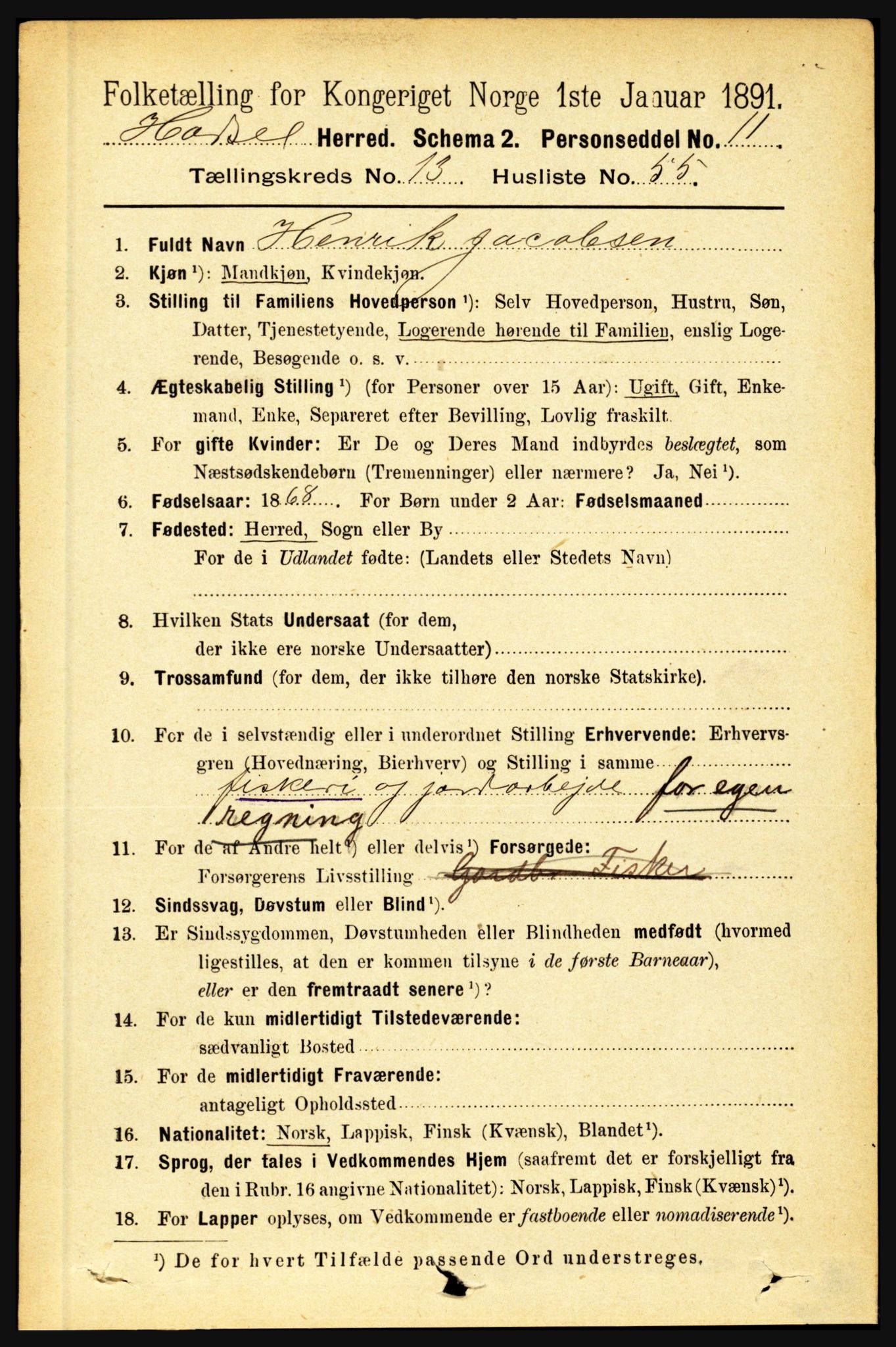 RA, 1891 census for 1866 Hadsel, 1891, p. 6251