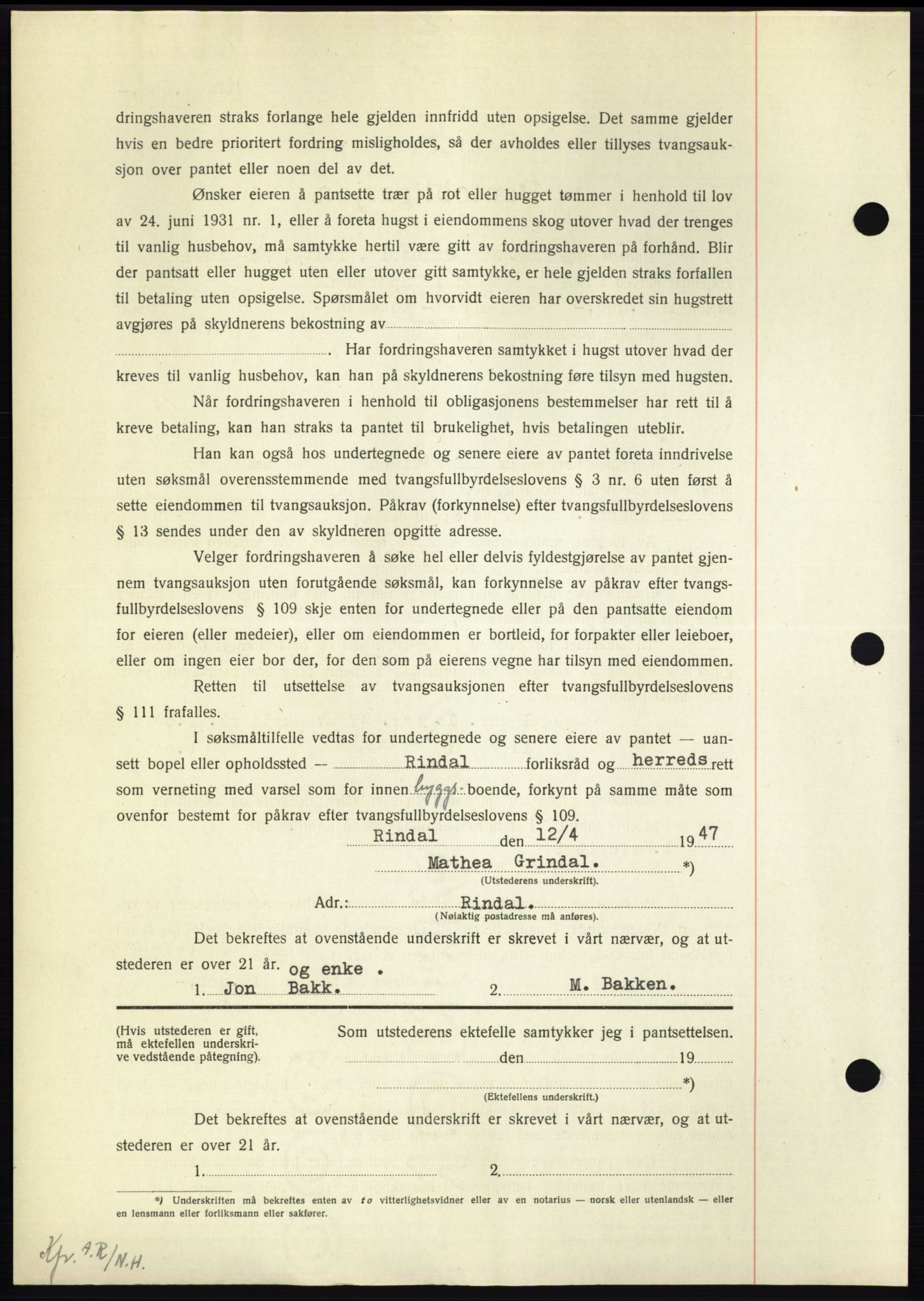 Nordmøre sorenskriveri, AV/SAT-A-4132/1/2/2Ca: Mortgage book no. B96, 1947-1947, Diary no: : 981/1947