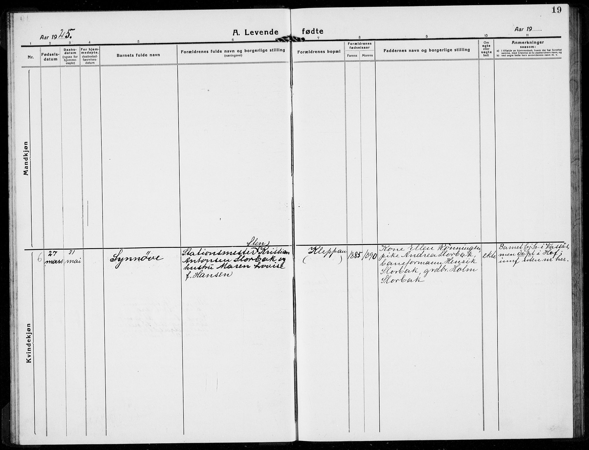 Hof kirkebøker, AV/SAKO-A-64/G/Gb/L0004: Parish register (copy) no. II 4, 1917-1934, p. 19