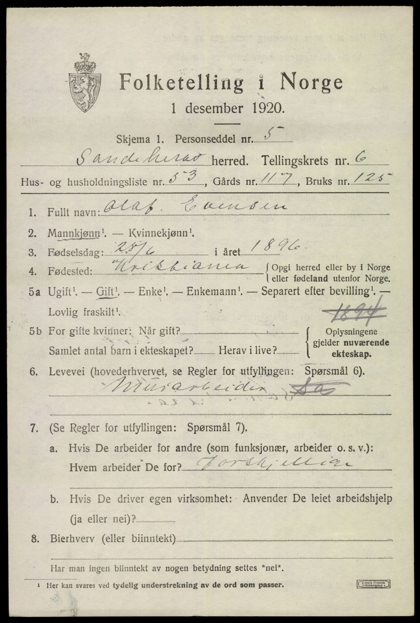 SAKO, 1920 census for Sandeherred, 1920, p. 10284