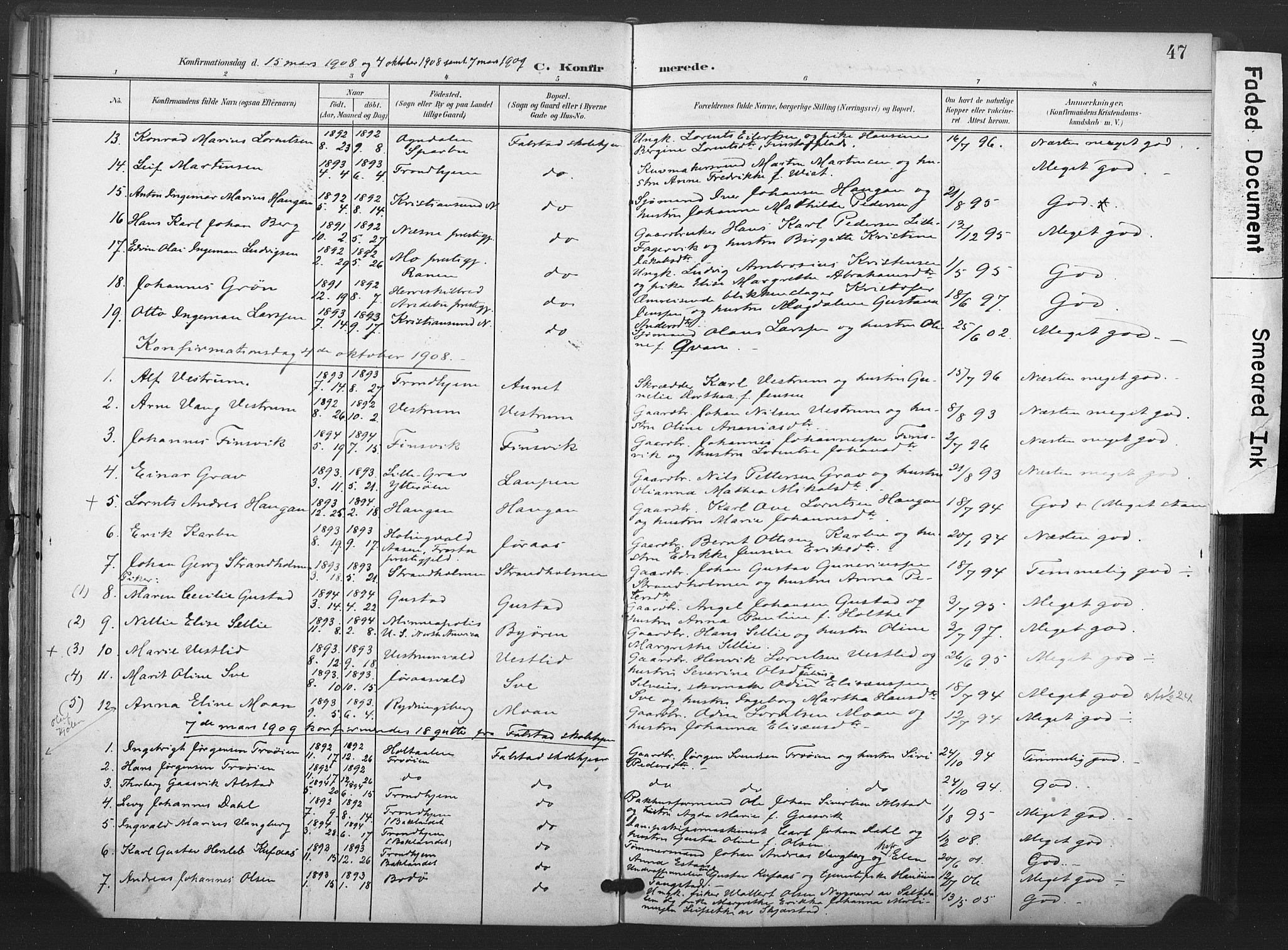 Ministerialprotokoller, klokkerbøker og fødselsregistre - Nord-Trøndelag, AV/SAT-A-1458/719/L0179: Parish register (official) no. 719A02, 1901-1923, p. 47