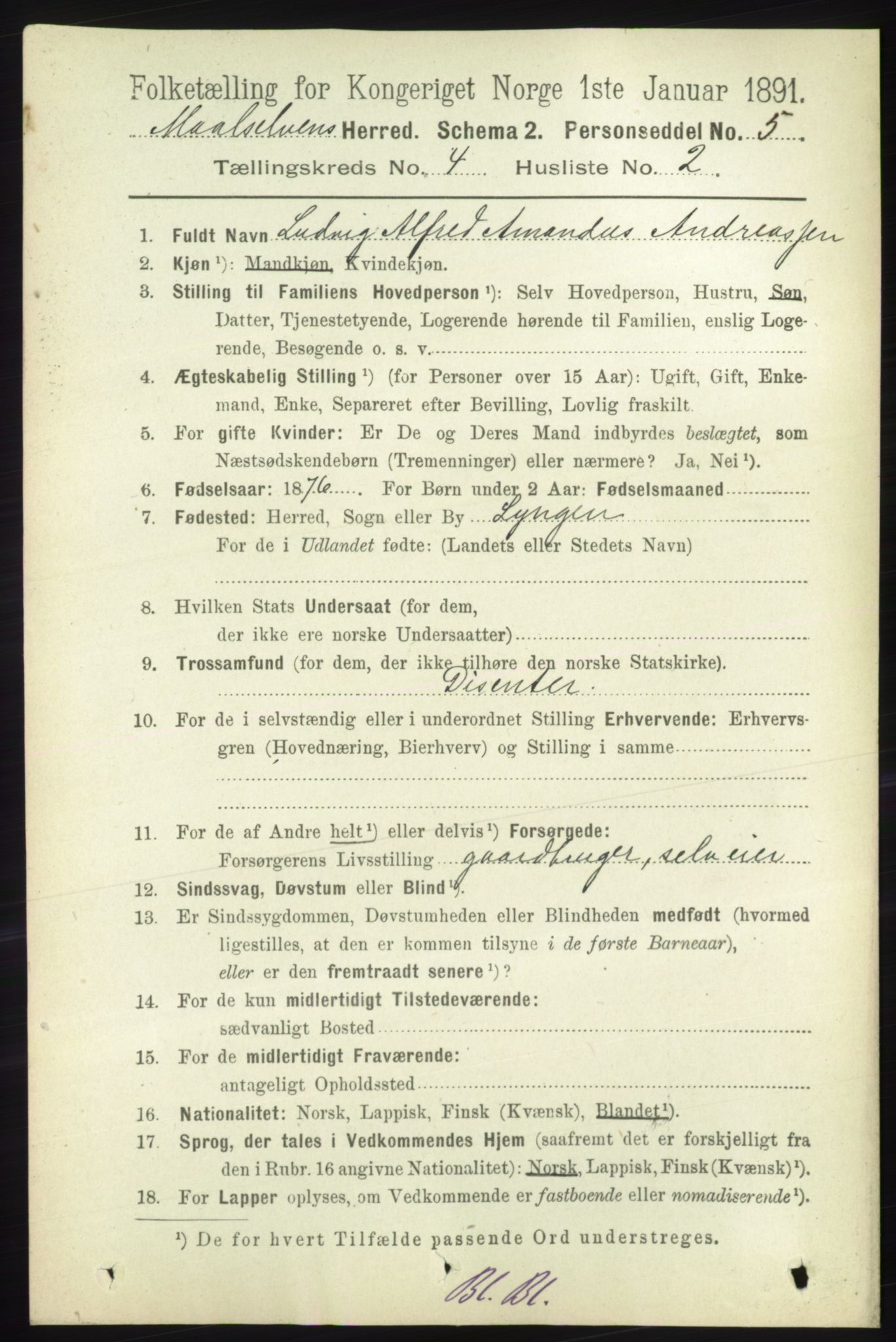 RA, 1891 census for 1924 Målselv, 1891, p. 1091
