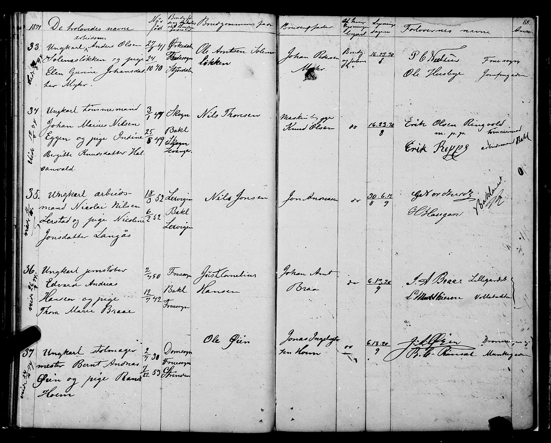 Ministerialprotokoller, klokkerbøker og fødselsregistre - Sør-Trøndelag, AV/SAT-A-1456/604/L0187: Parish register (official) no. 604A08, 1847-1878, p. 88