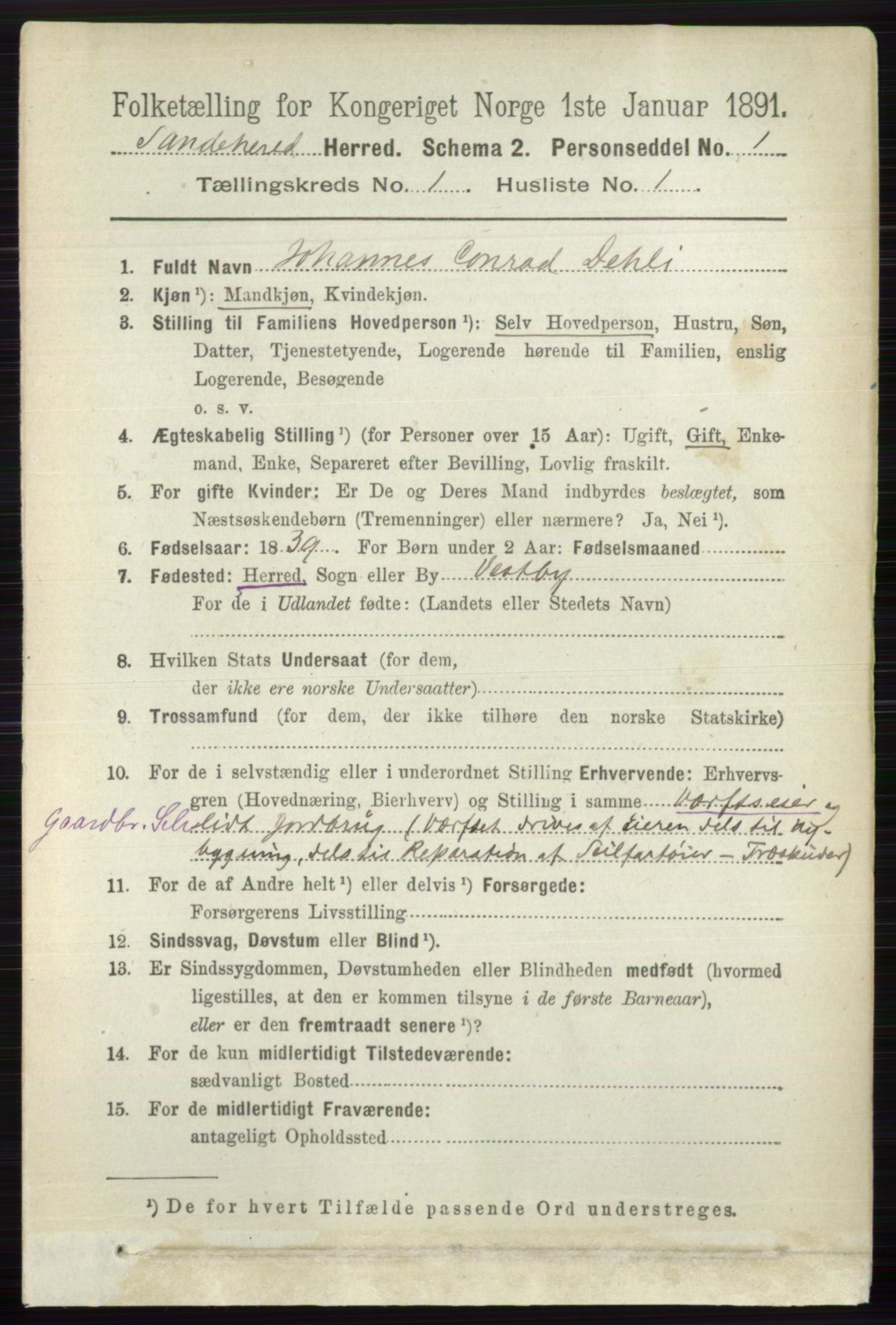 RA, 1891 census for 0724 Sandeherred, 1891, p. 167