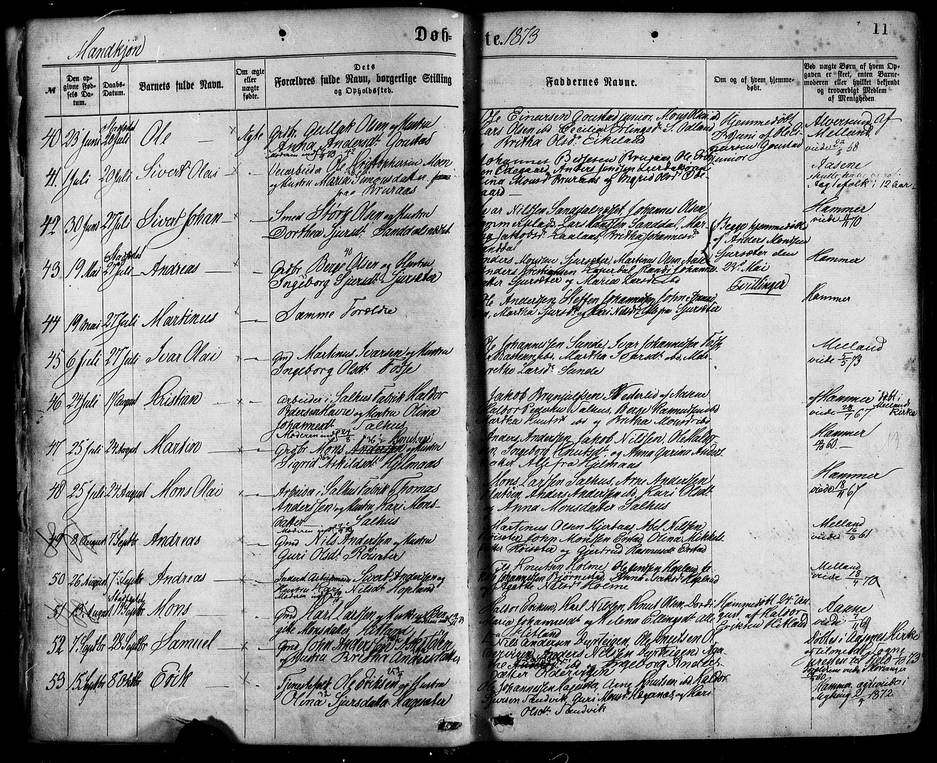 Hamre sokneprestembete, AV/SAB-A-75501/H/Ha/Haa/Haaa/L0015: Parish register (official) no. A 15, 1870-1881, p. 11