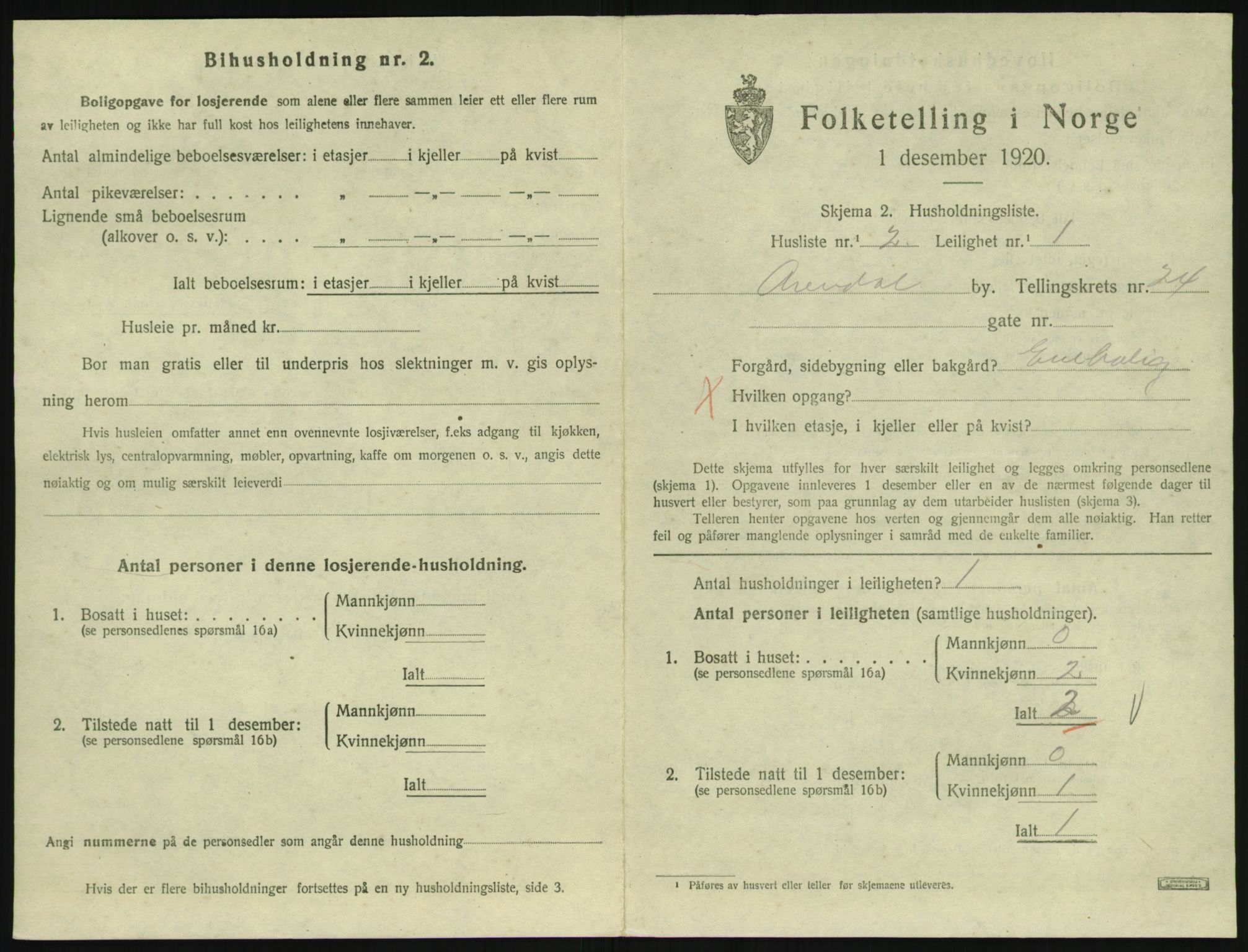 SAK, 1920 census for Arendal, 1920, p. 9040