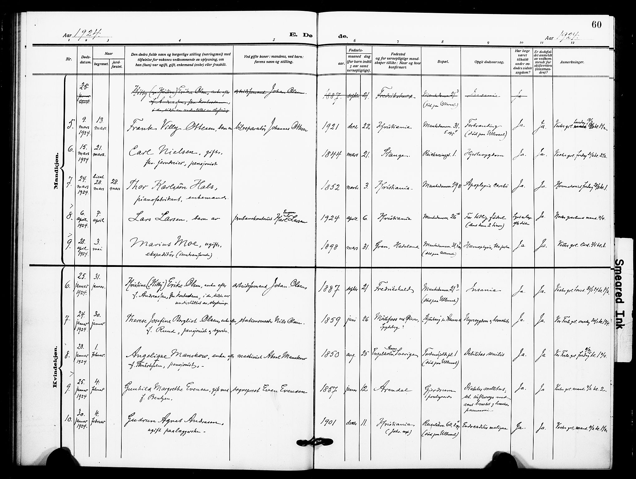 Johannes prestekontor Kirkebøker, AV/SAO-A-10852/F/Fa/L0012: Parish register (official) no. 12, 1918-1930, p. 60