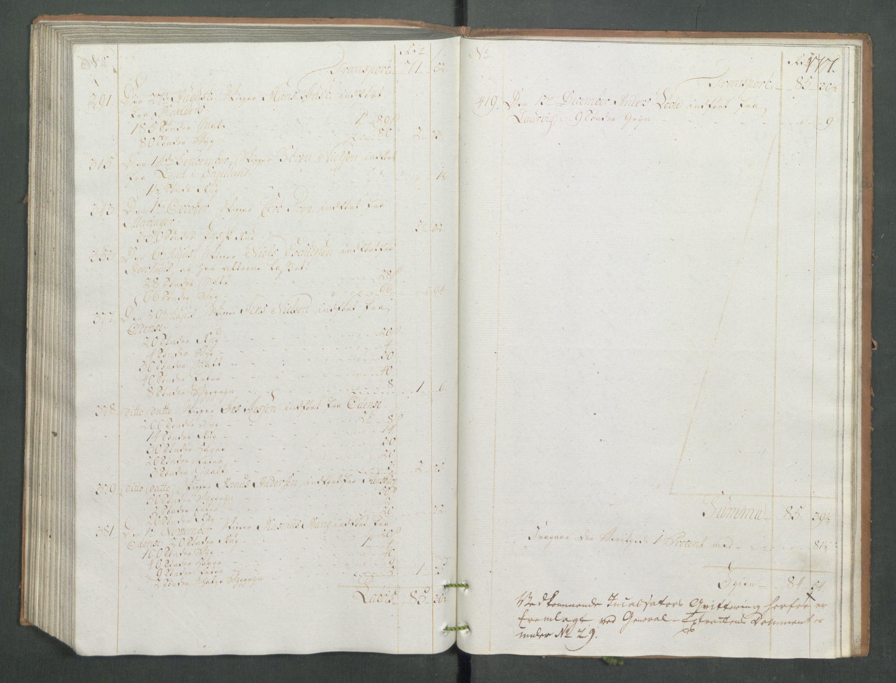 Generaltollkammeret, tollregnskaper, RA/EA-5490/R13/L0085/0001: Tollregnskaper Kragerø / Inngående tollbok, 1790-1792, p. 176b-177a