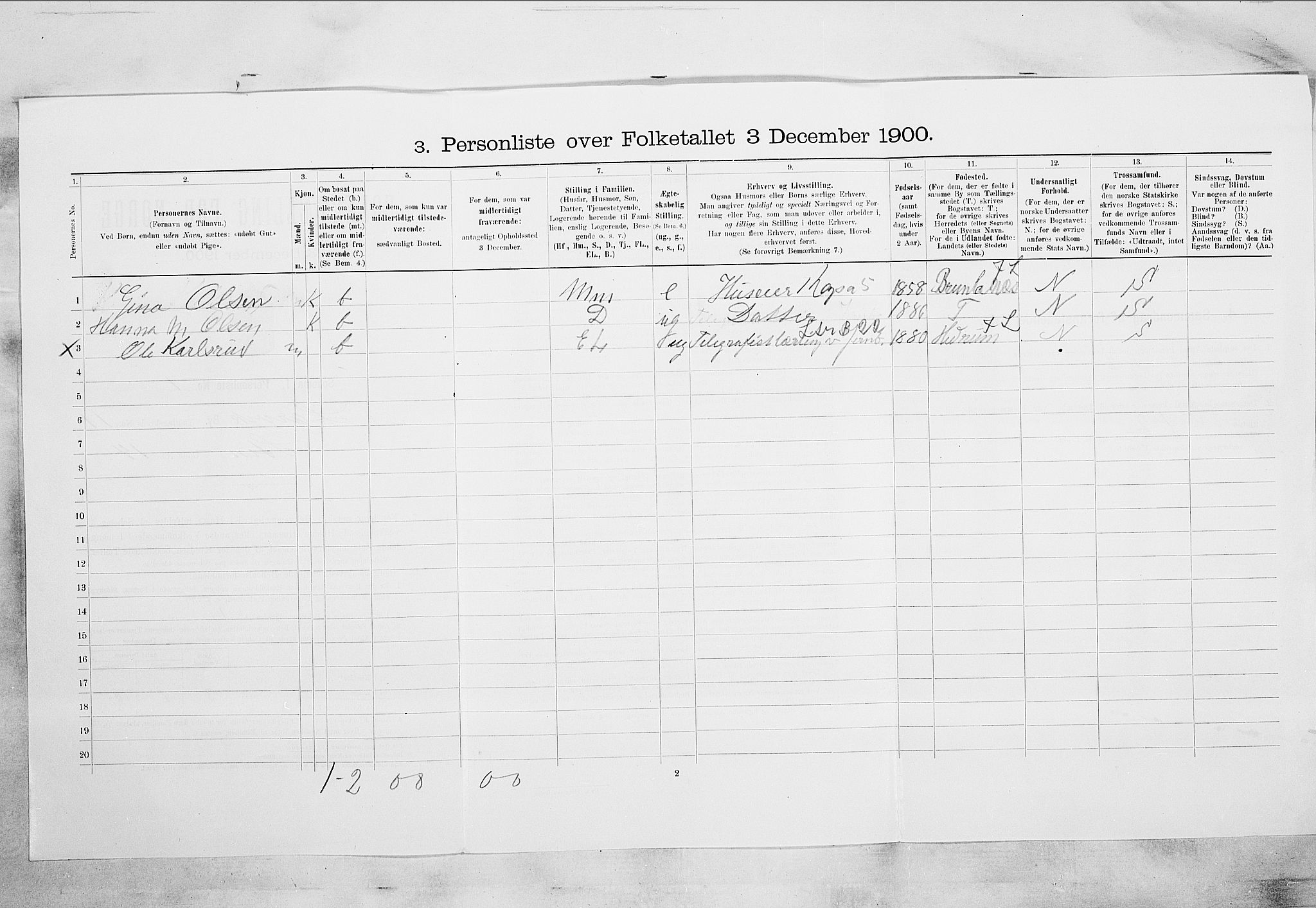 RA, 1900 census for Larvik, 1900, p. 1053