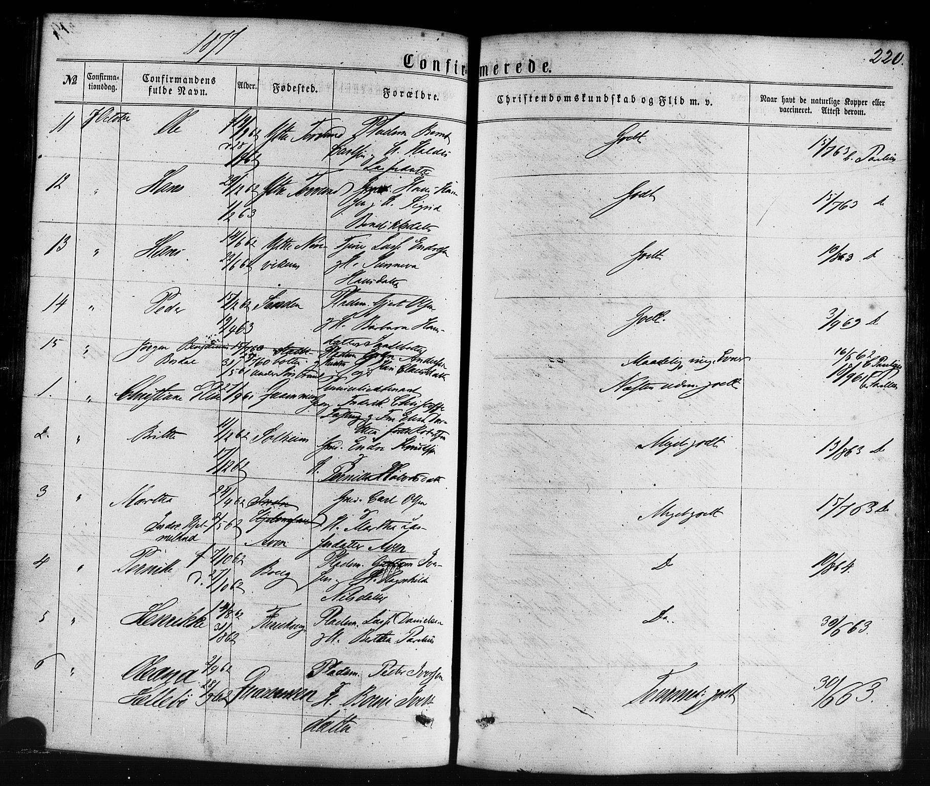 Lavik sokneprestembete, SAB/A-80901: Parish register (official) no. A 4, 1864-1881, p. 220