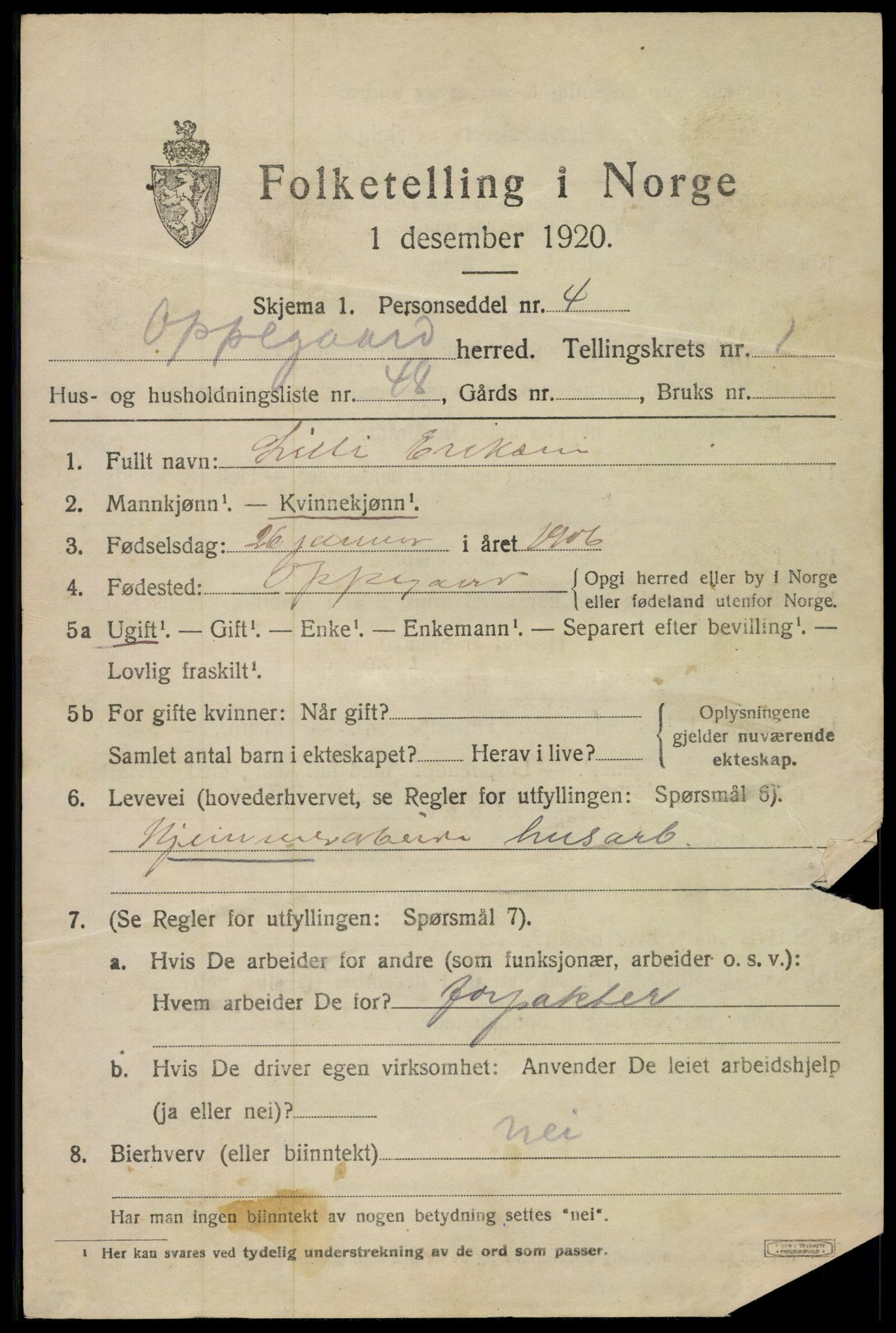 SAO, 1920 census for Oppegård, 1920, p. 1901