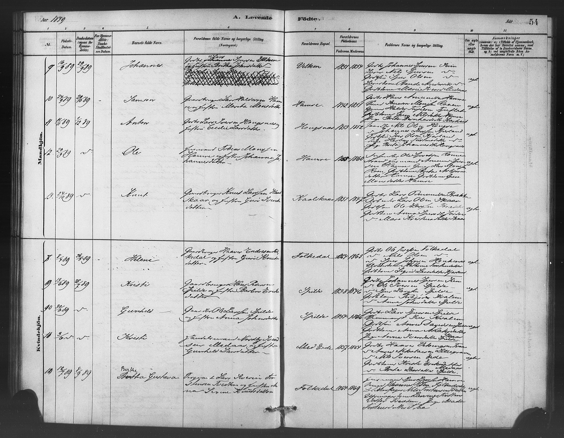 Ulvik sokneprestembete, AV/SAB-A-78801/H/Haa: Parish register (official) no. C 1, 1878-1903, p. 54