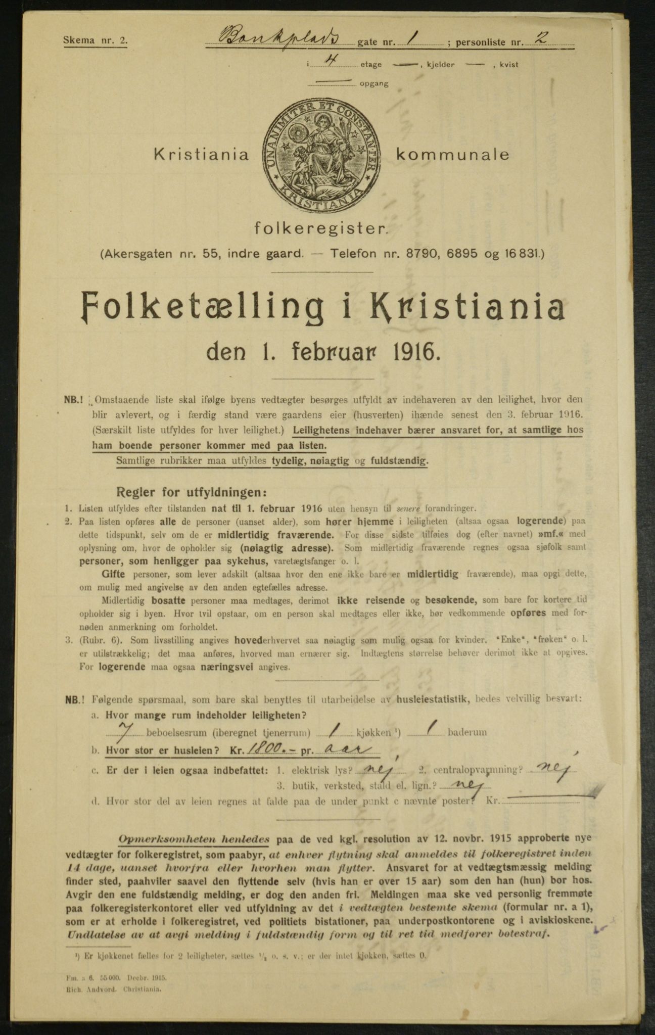 OBA, Municipal Census 1916 for Kristiania, 1916, p. 3413