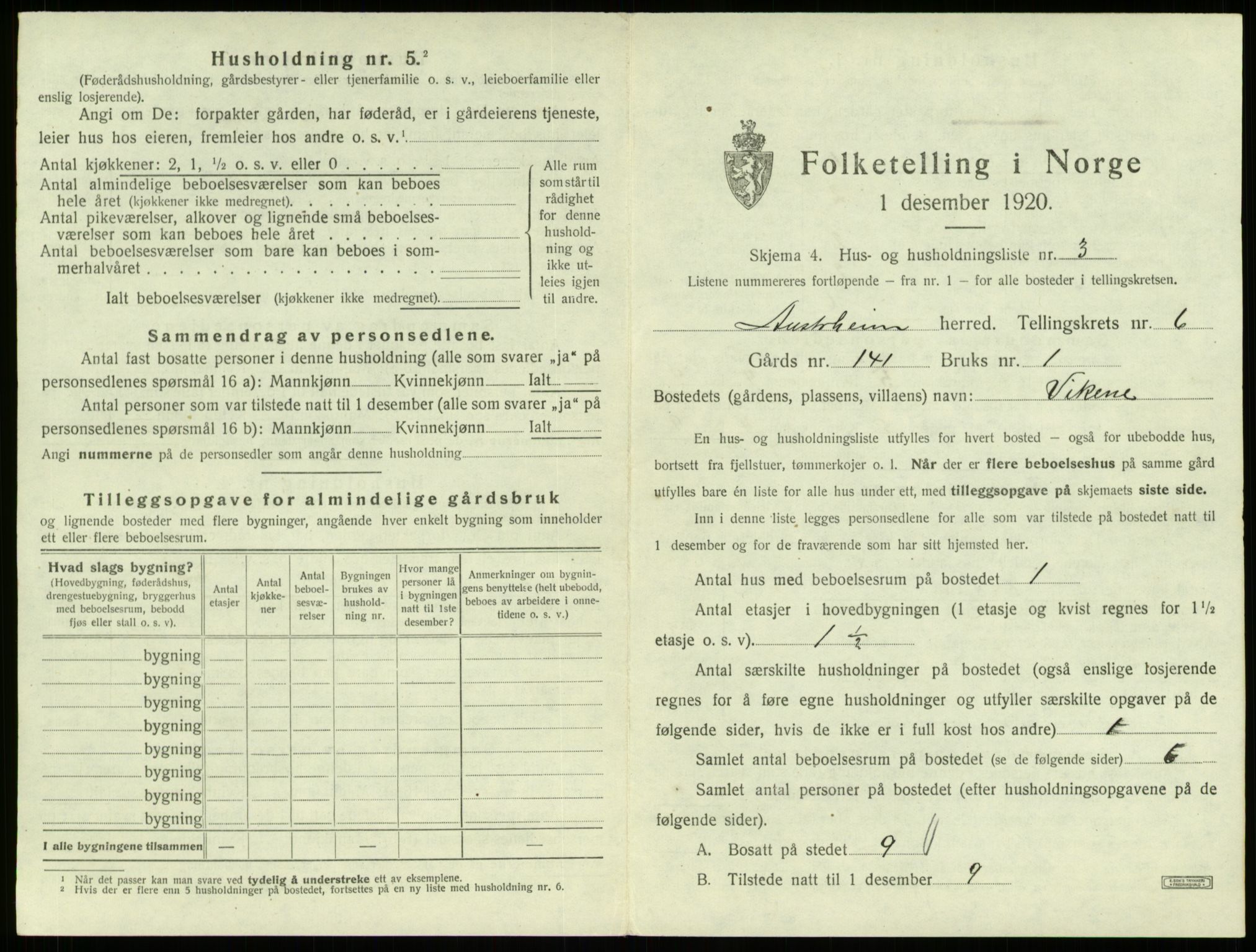 SAB, 1920 census for Austrheim, 1920, p. 300