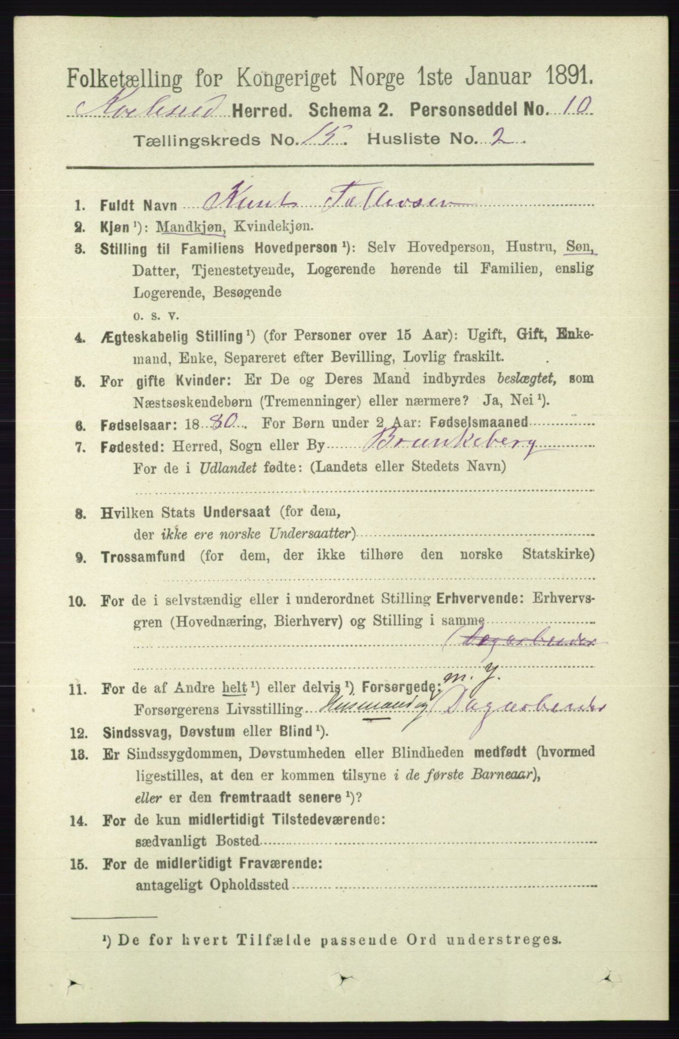 RA, 1891 census for 0829 Kviteseid, 1891, p. 3535