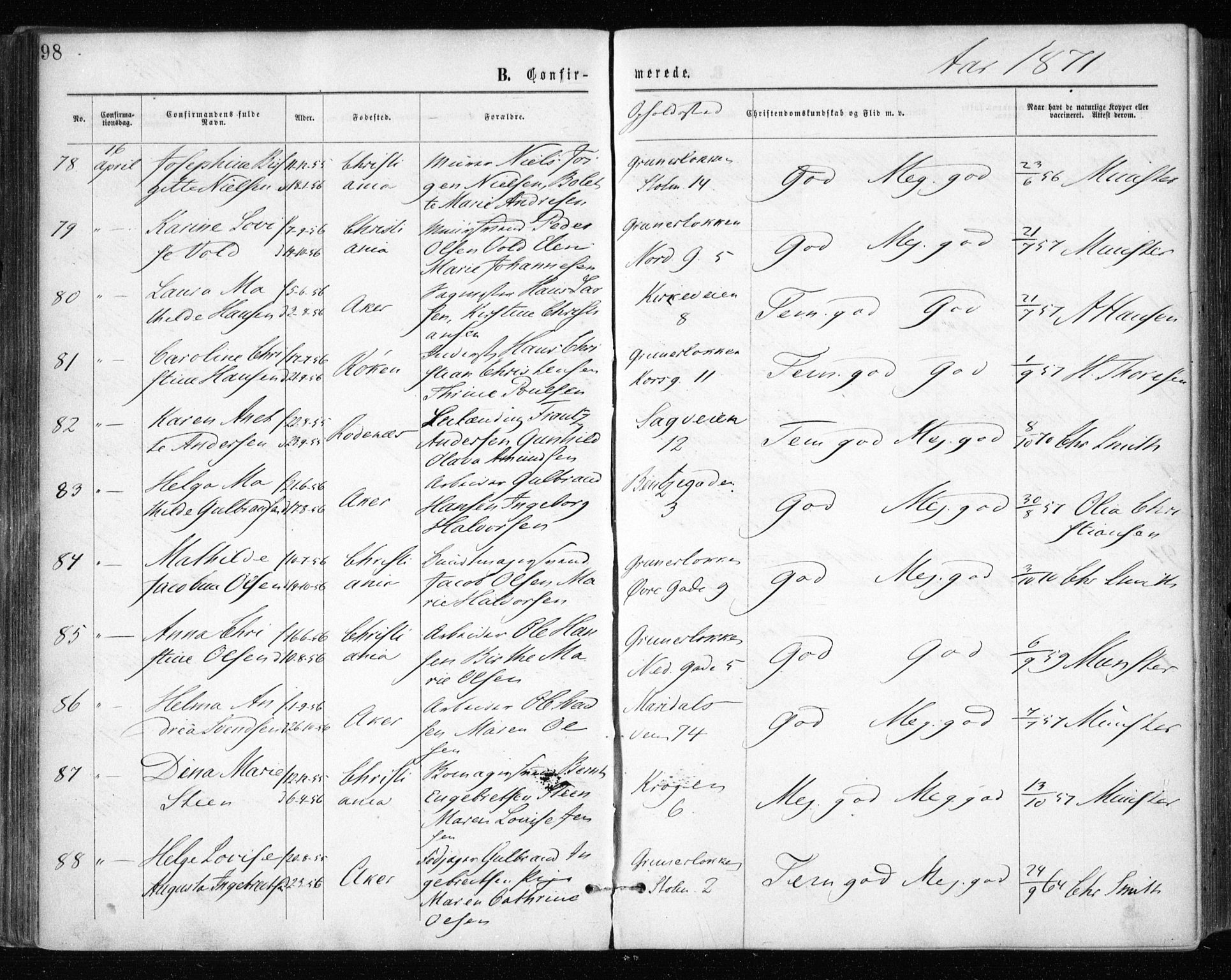 Gamle Aker prestekontor Kirkebøker, AV/SAO-A-10617a/F/L0003: Parish register (official) no. 3, 1865-1873, p. 98
