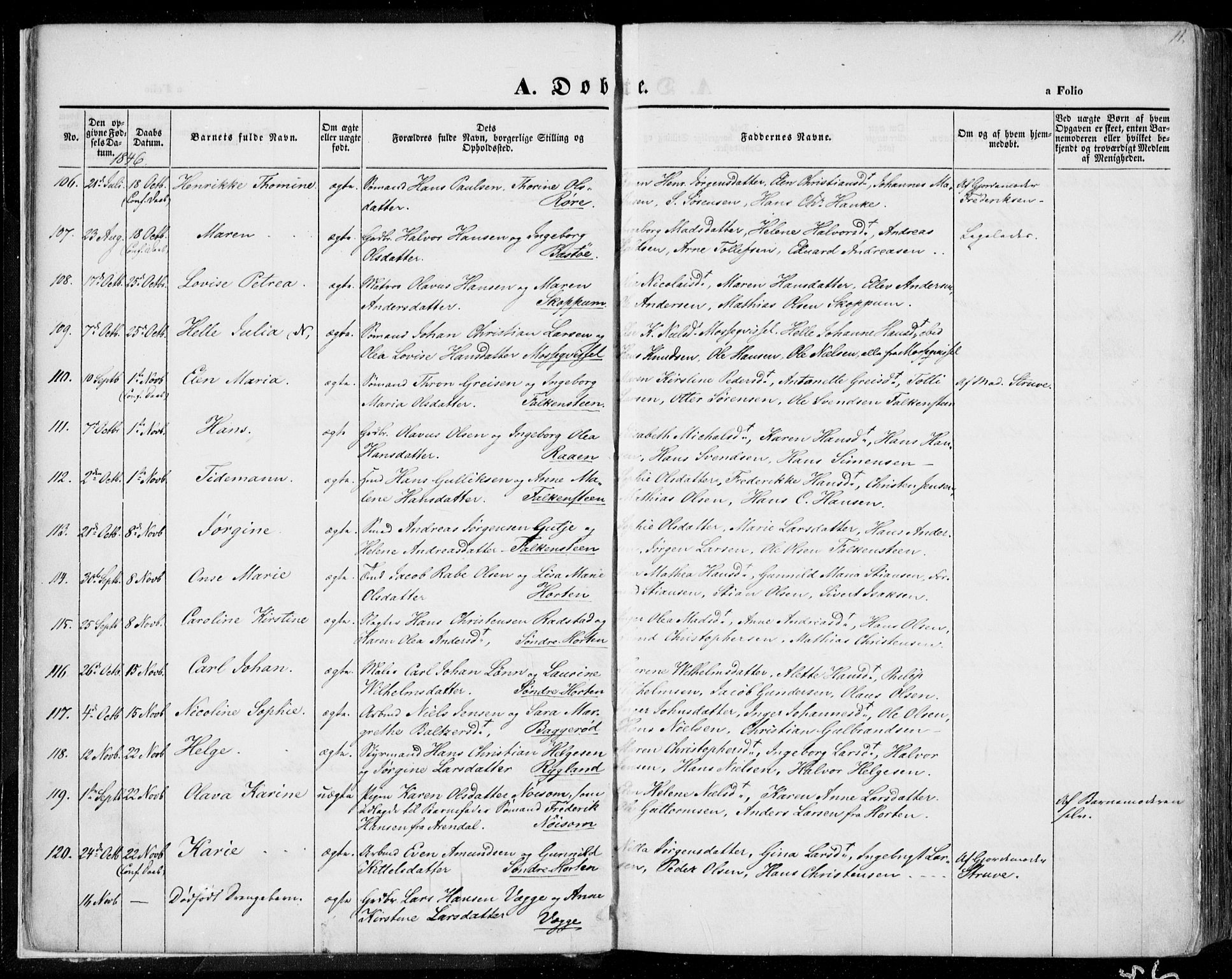 Borre kirkebøker, AV/SAKO-A-338/F/Fa/L0005: Parish register (official) no. I 5, 1845-1851, p. 11