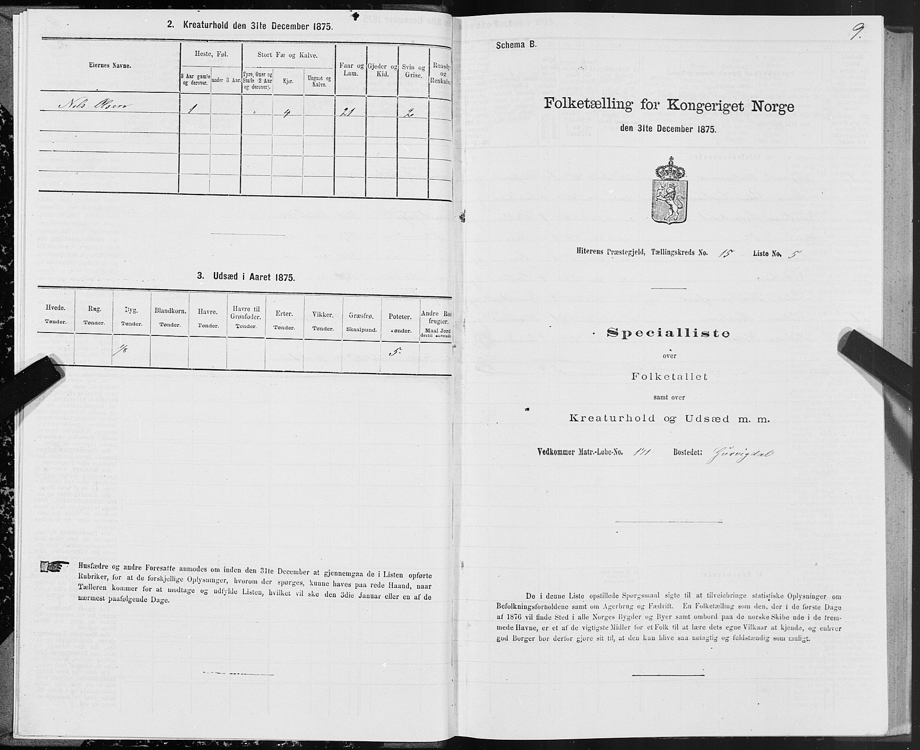 SAT, 1875 census for 1617P Hitra, 1875, p. 8009