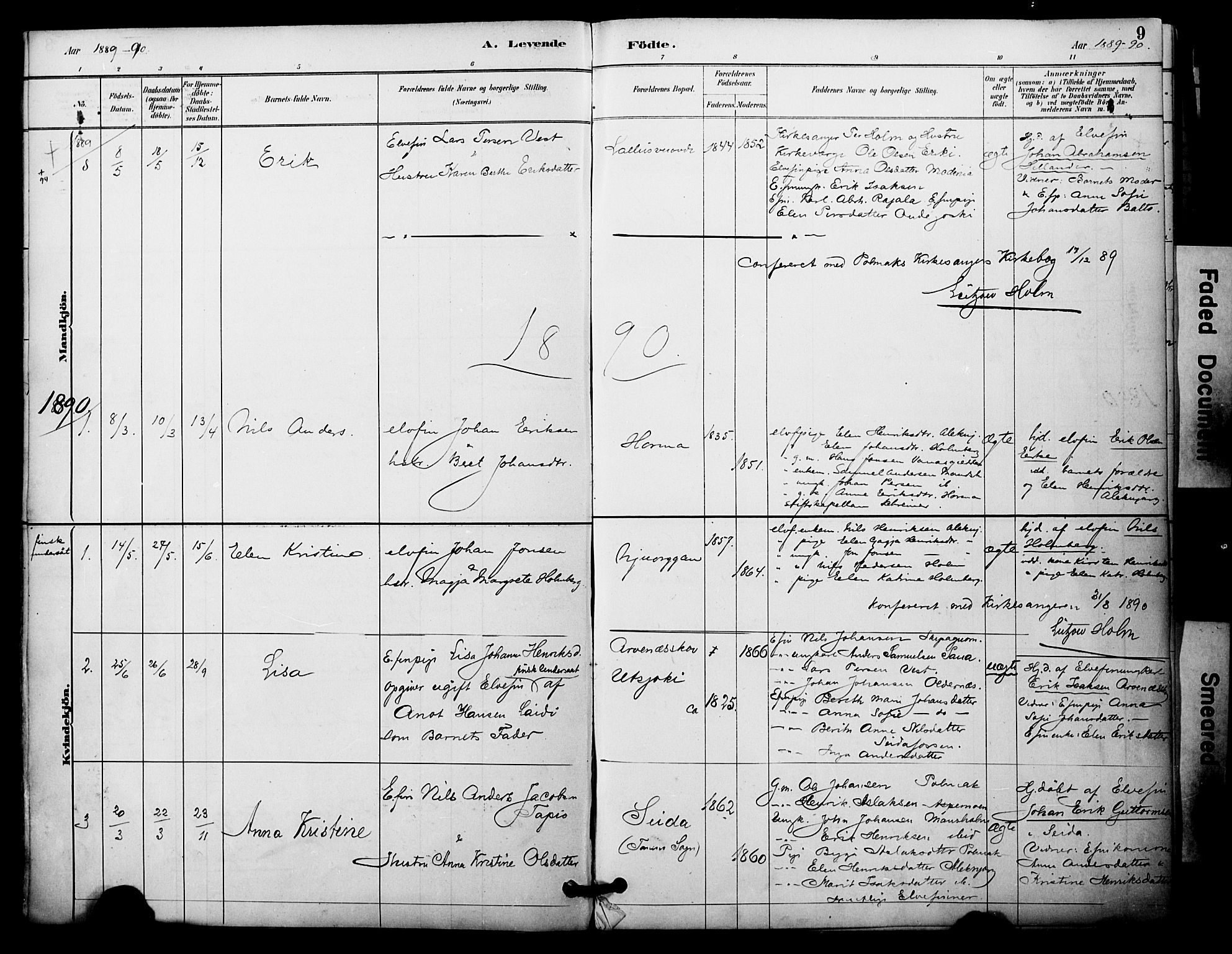 Nesseby sokneprestkontor, SATØ/S-1330/H/Ha/L0005kirke: Parish register (official) no. 5, 1885-1906, p. 9