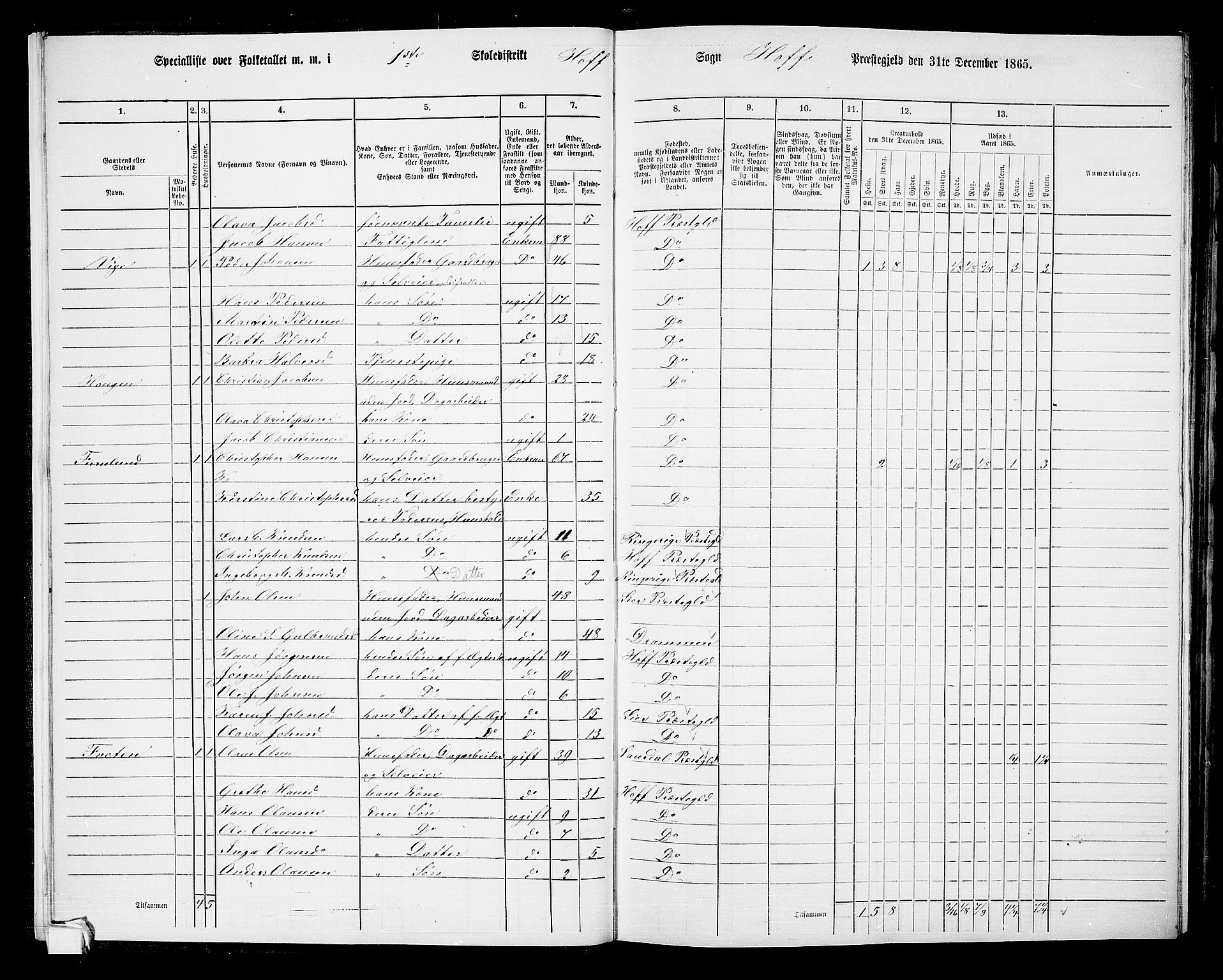 RA, 1865 census for Hof, 1865, p. 16