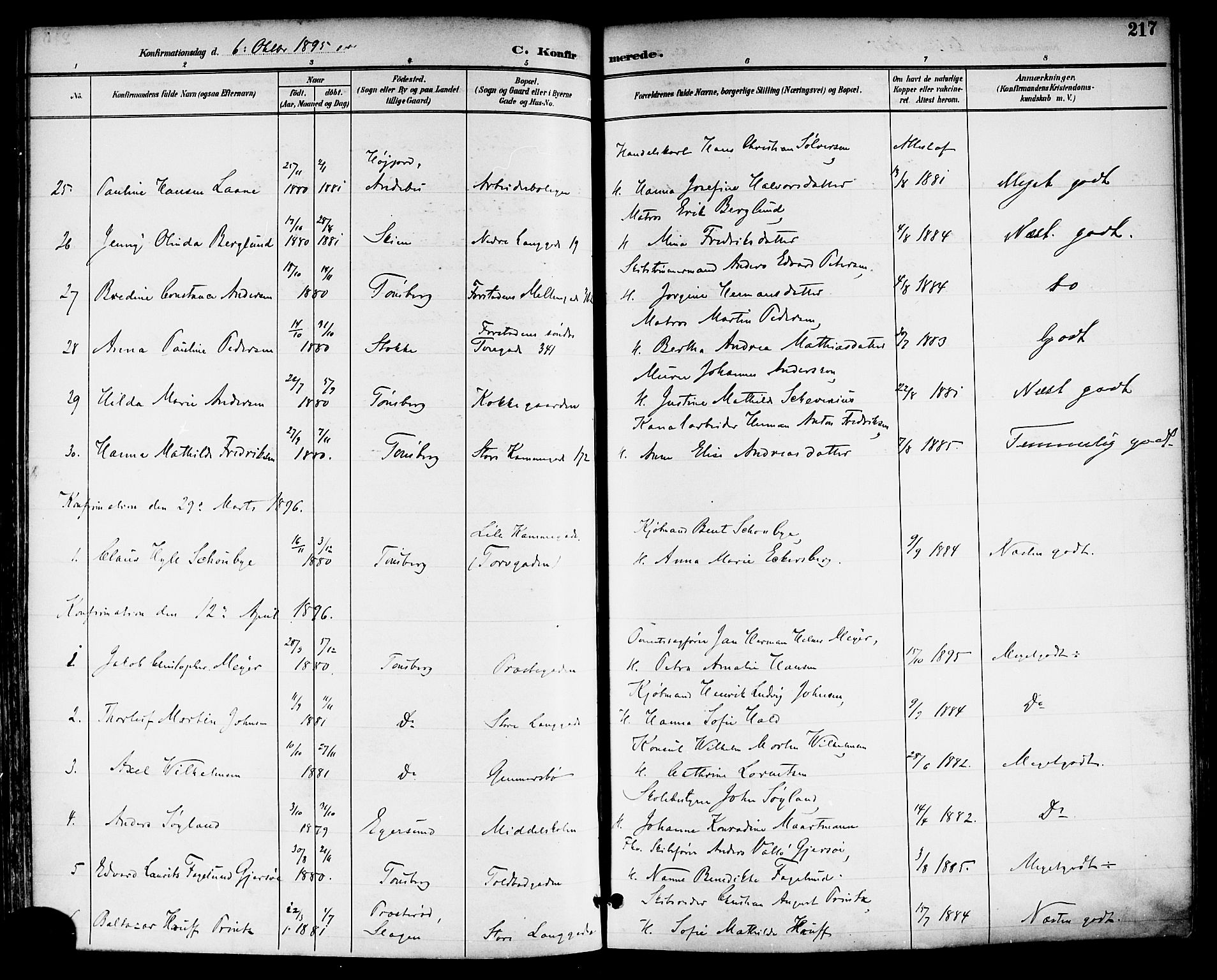 Tønsberg kirkebøker, SAKO/A-330/F/Fa/L0012: Parish register (official) no. I 12, 1891-1899, p. 217