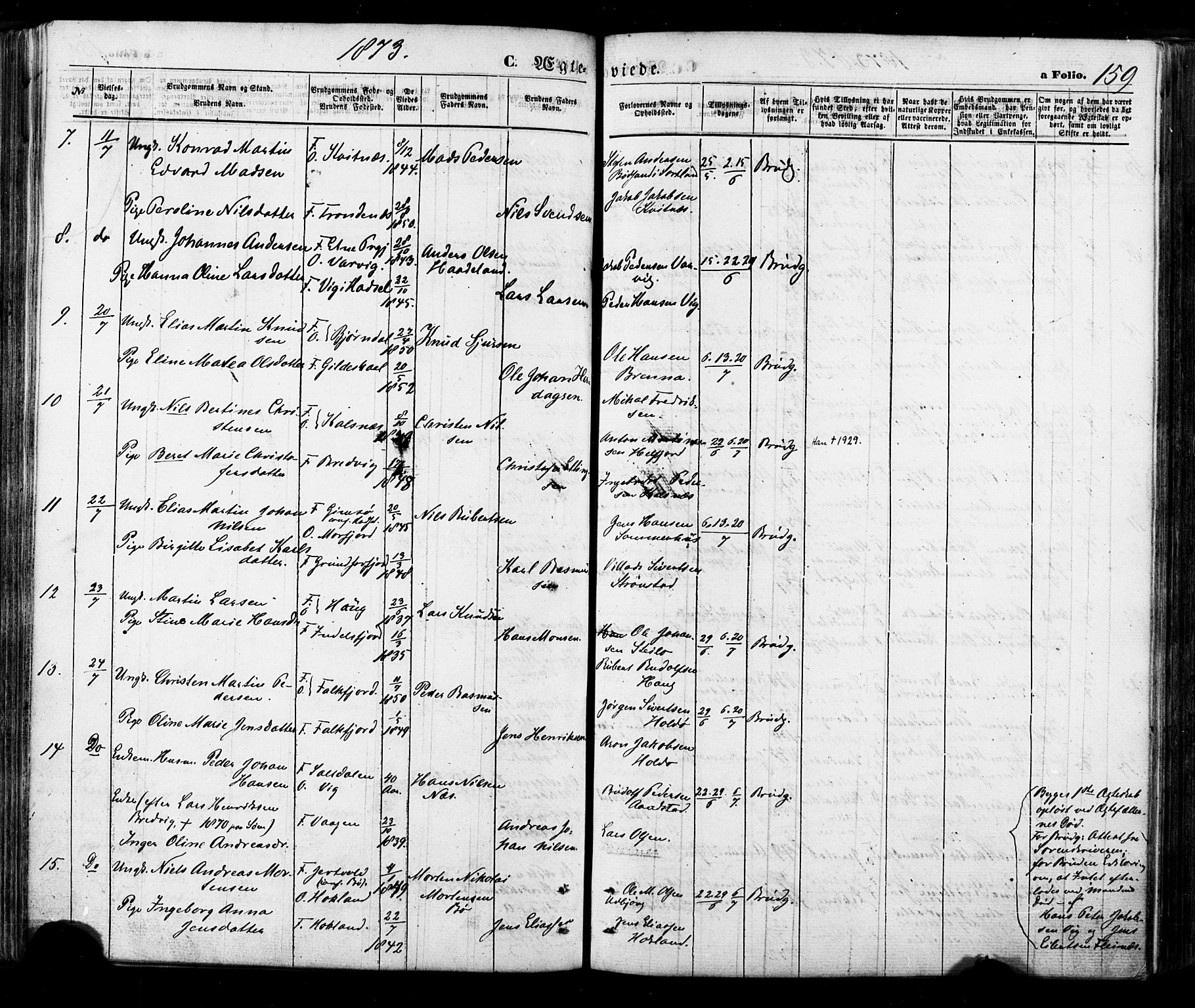 Ministerialprotokoller, klokkerbøker og fødselsregistre - Nordland, AV/SAT-A-1459/888/L1242: Parish register (official) no. 888A08, 1870-1875, p. 159