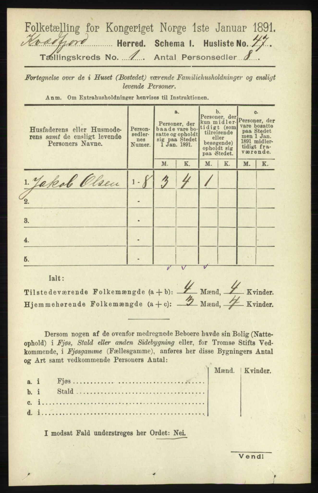 RA, 1891 census for 1911 Kvæfjord, 1891, p. 67