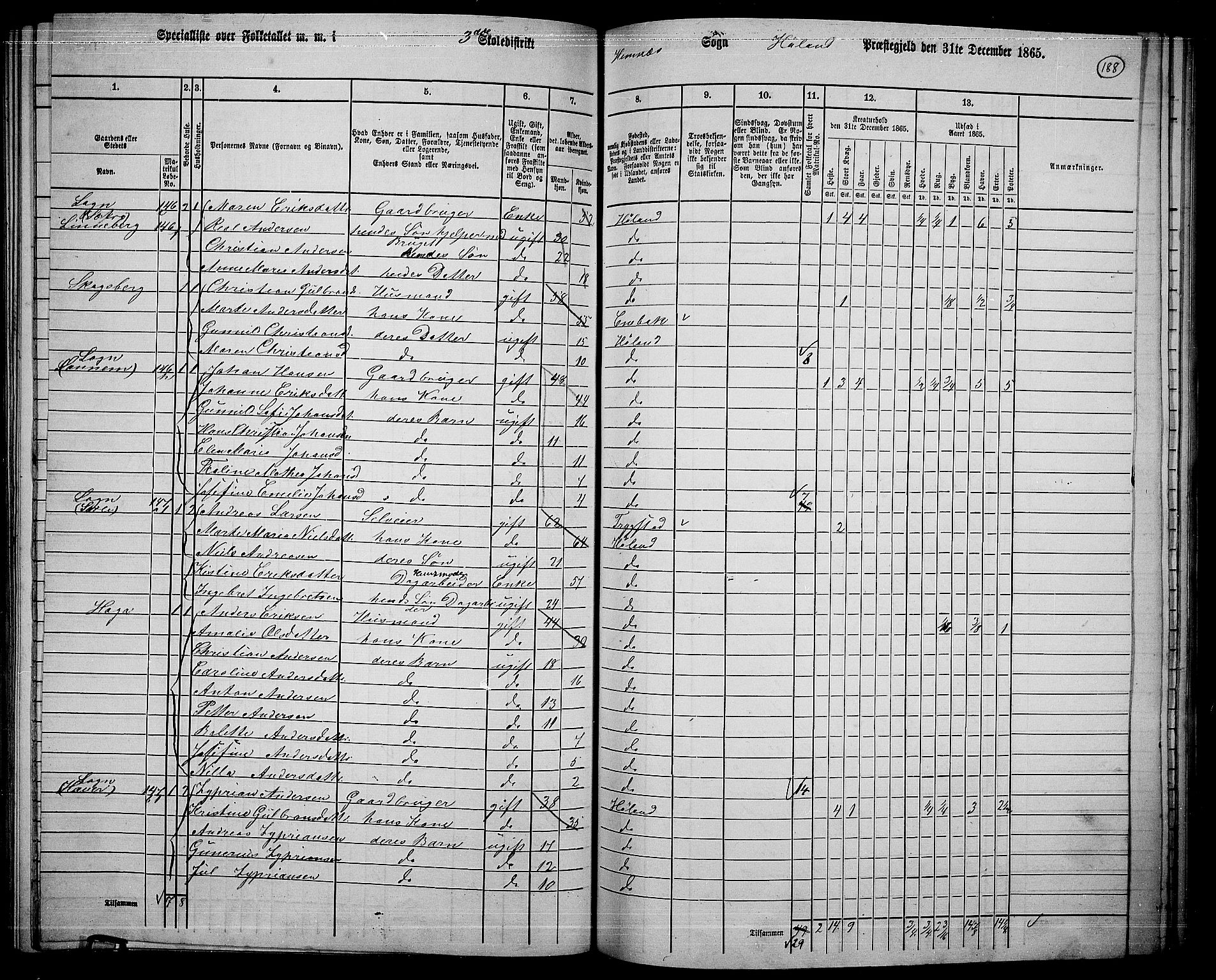 RA, 1865 census for Høland, 1865, p. 173