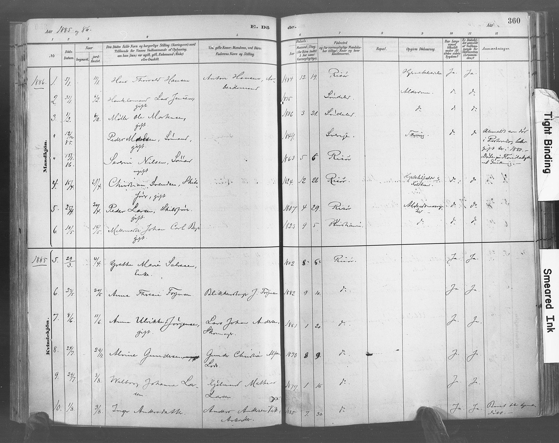 Risør sokneprestkontor, AV/SAK-1111-0035/F/Fa/L0005: Parish register (official) no. A 5, 1883-1895, p. 360